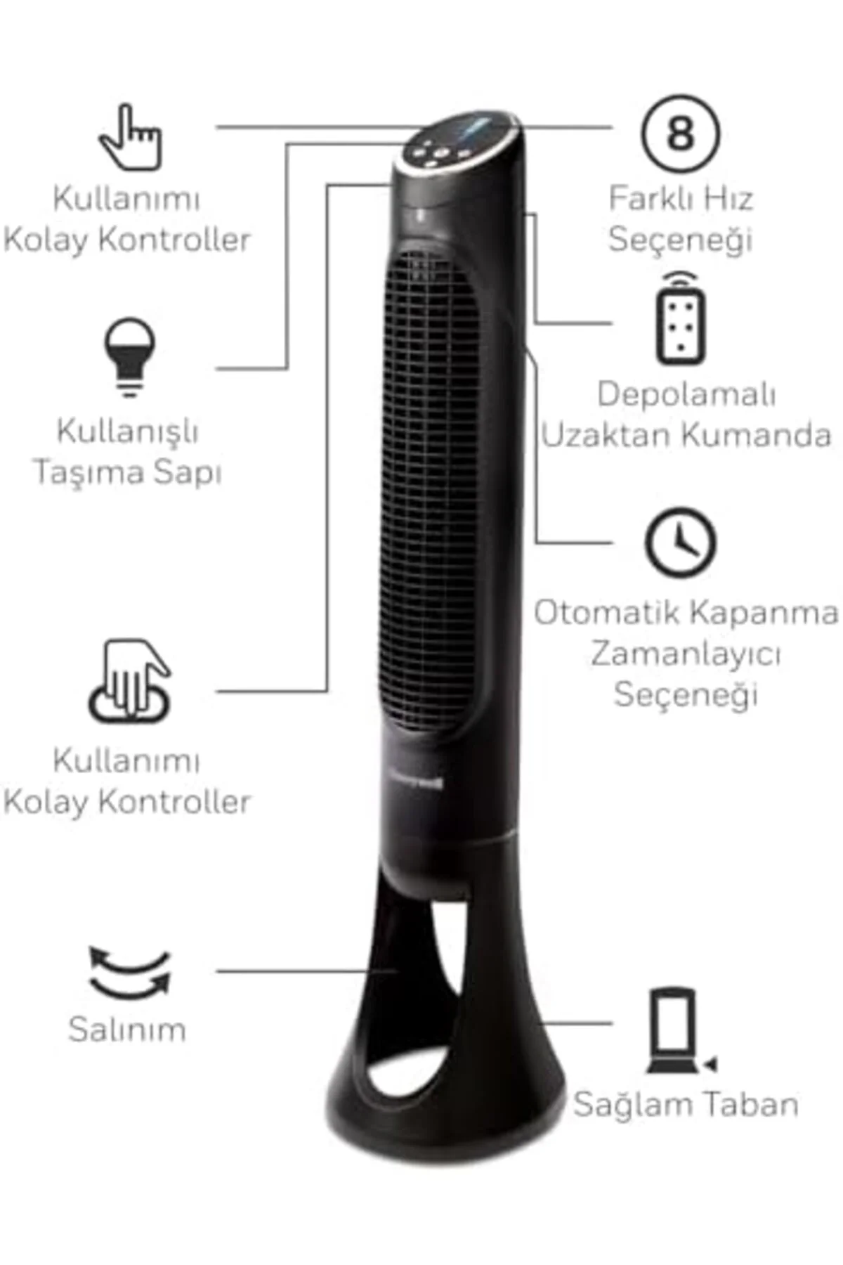 TTKTEKNOLOJİ HONEYWELL QuietSet Tower HYF290, 8 Hız Ayarı, 80 Der