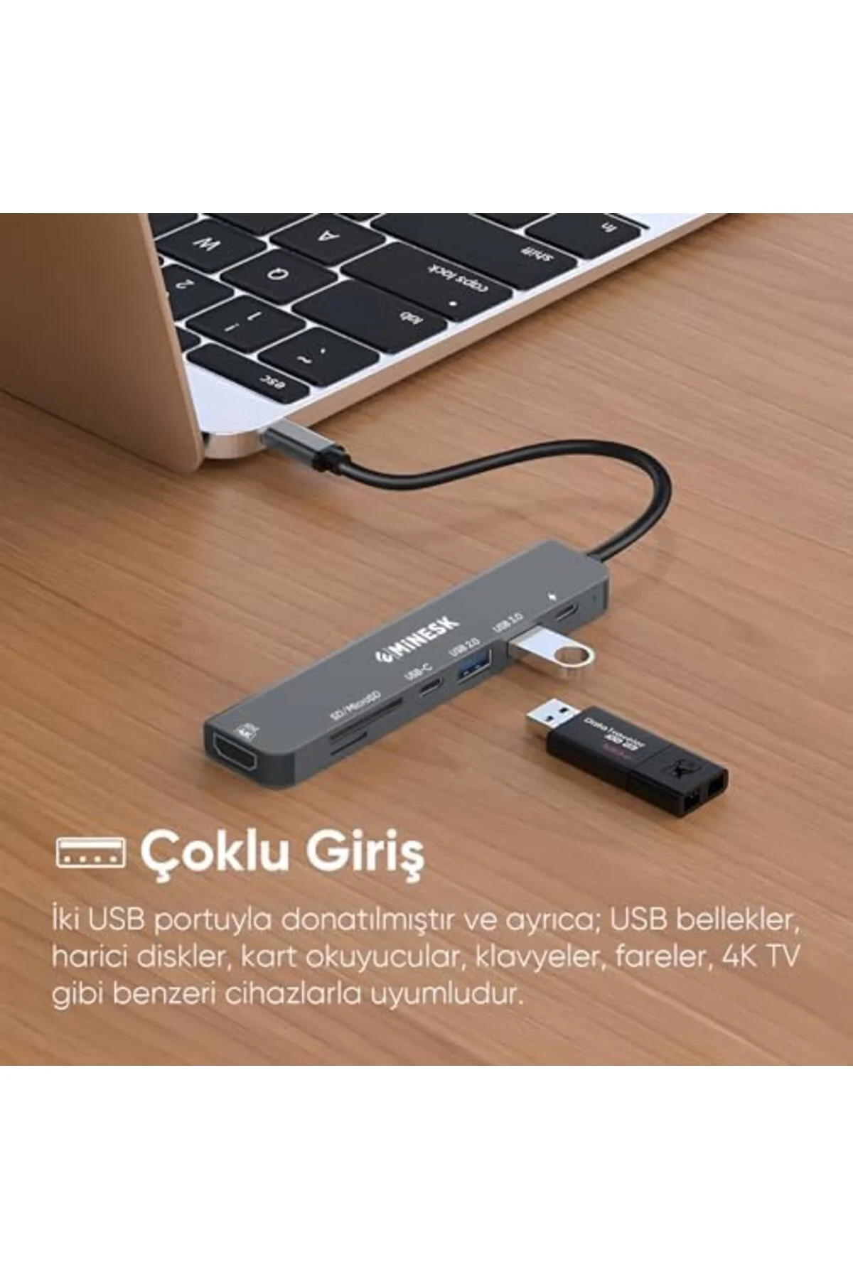 TTKTEKNOLOJİ ile Uyumlu USB-C Hub Çoklayıcı HDMI/SD Card/Micro SD