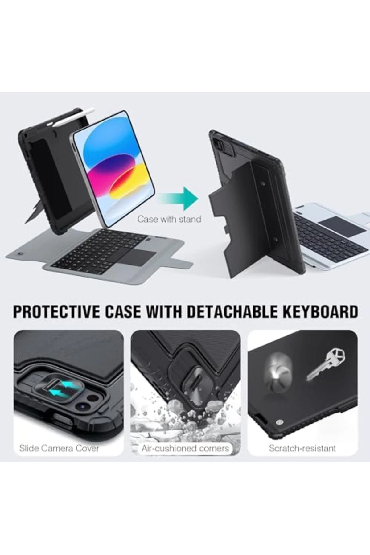 TTKTEKNOLOJİ iPad A16 11./iPad için 10. Nesil Klavyeli Kılıf 10.9