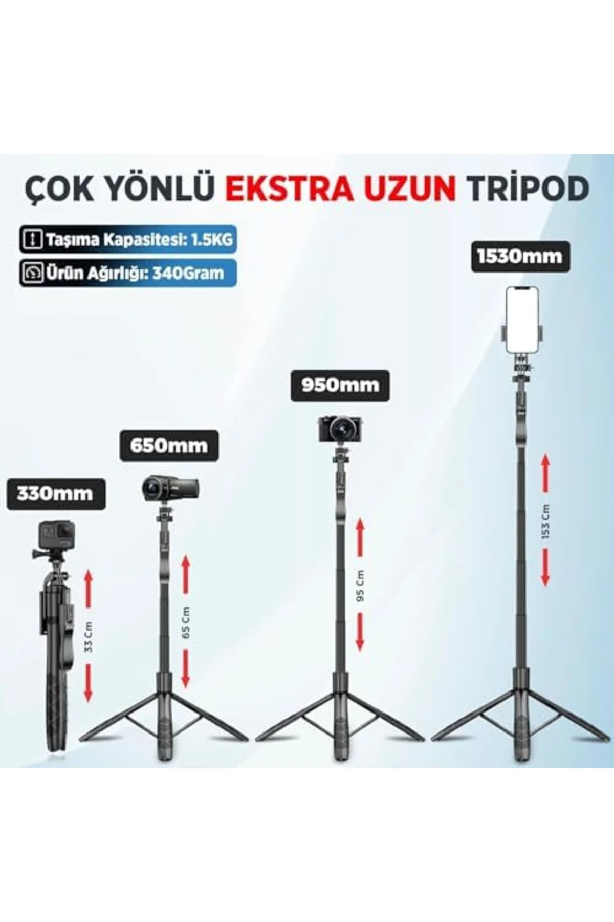 TTKTEKNOLOJİ JST40 Alüminyum Monopod Selfie Çubuğu Kumandalı Uyum