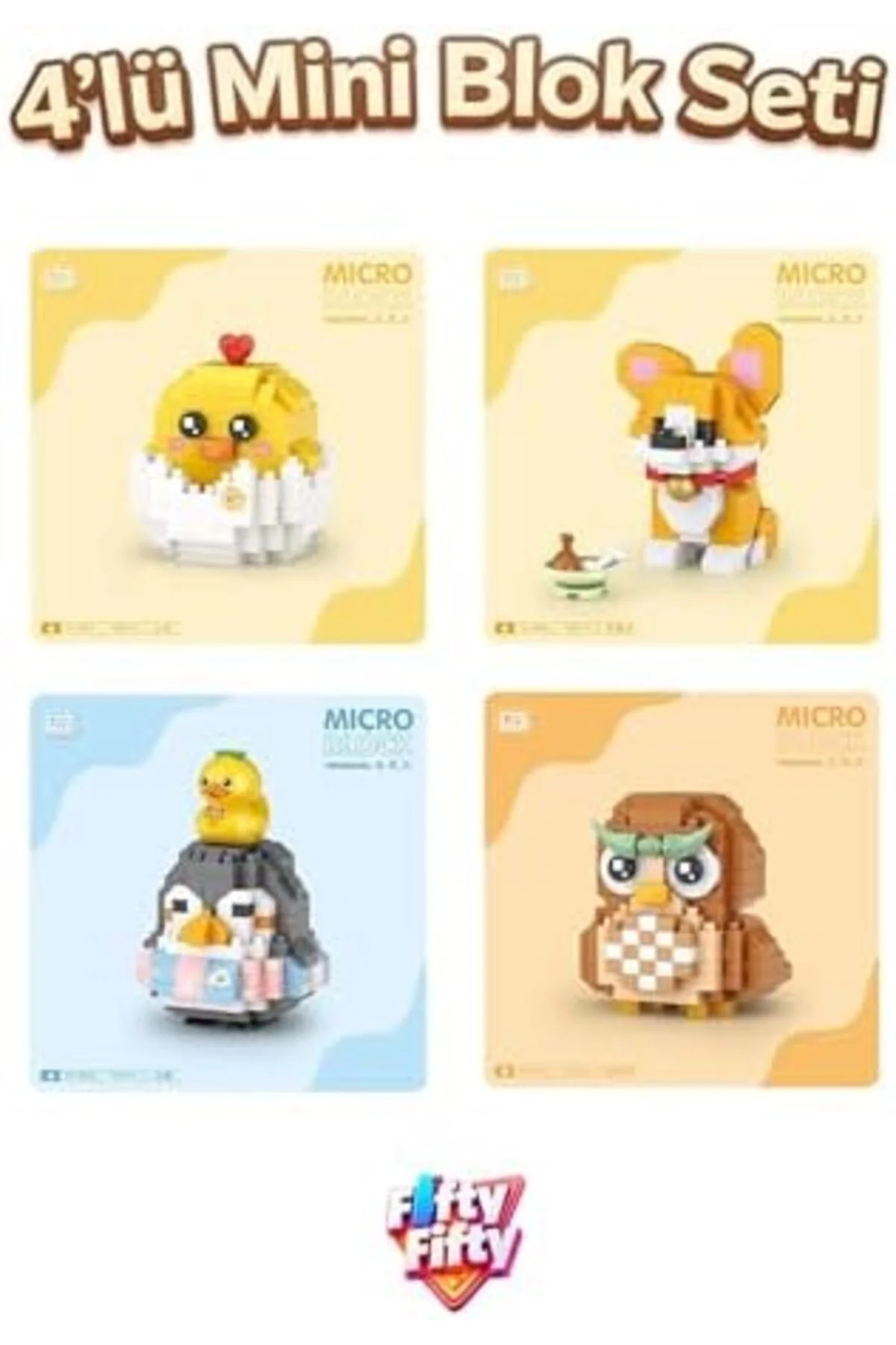 TTKTEKNOLOJİ Loz Micro Block 4'lü Sevimli Hayvan Seti 4 Farklı Mo