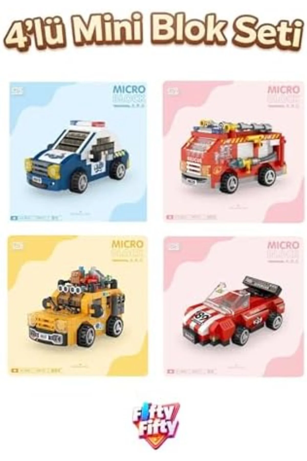 TTKTEKNOLOJİ Loz Micro Block 4'lü Araç Seti 4 Farklı Model Dekora