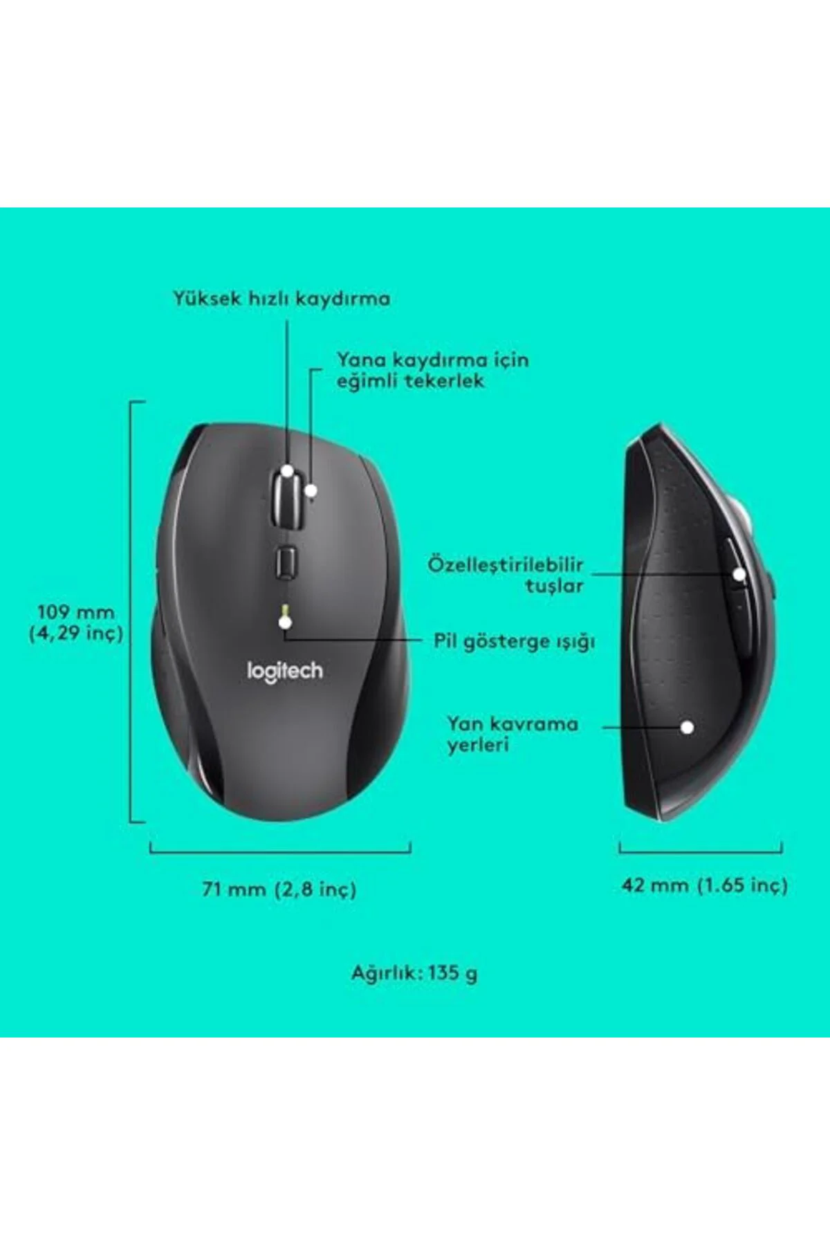 TTKTEKNOLOJİ M705 Kablosuz Mouse, 1.000 DPI Optik İzleme, Unifyin