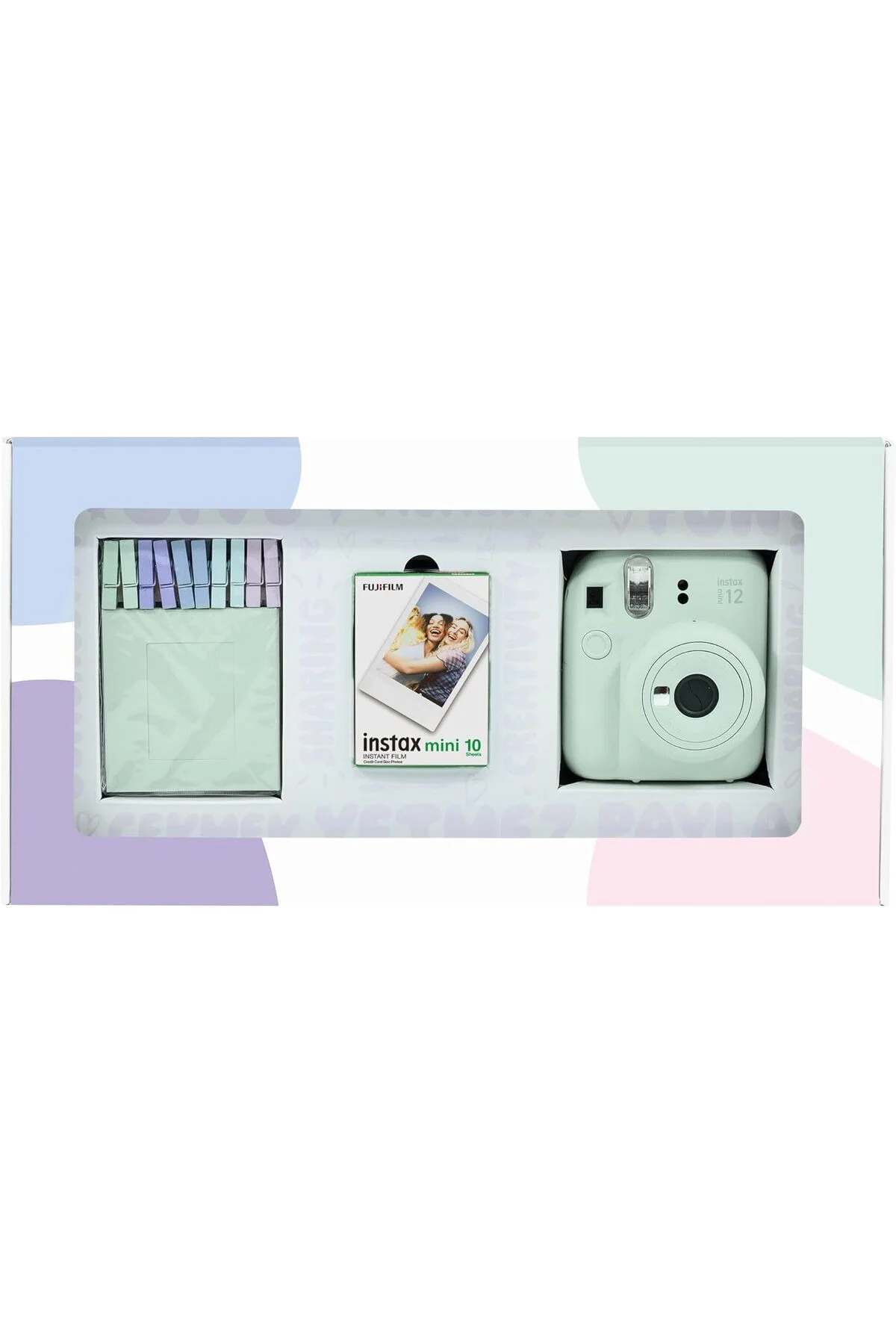 TTKTEKNOLOJİ mini 12 Yeşil Fotoğraf Makinesi 10'lu Film ve Mandal