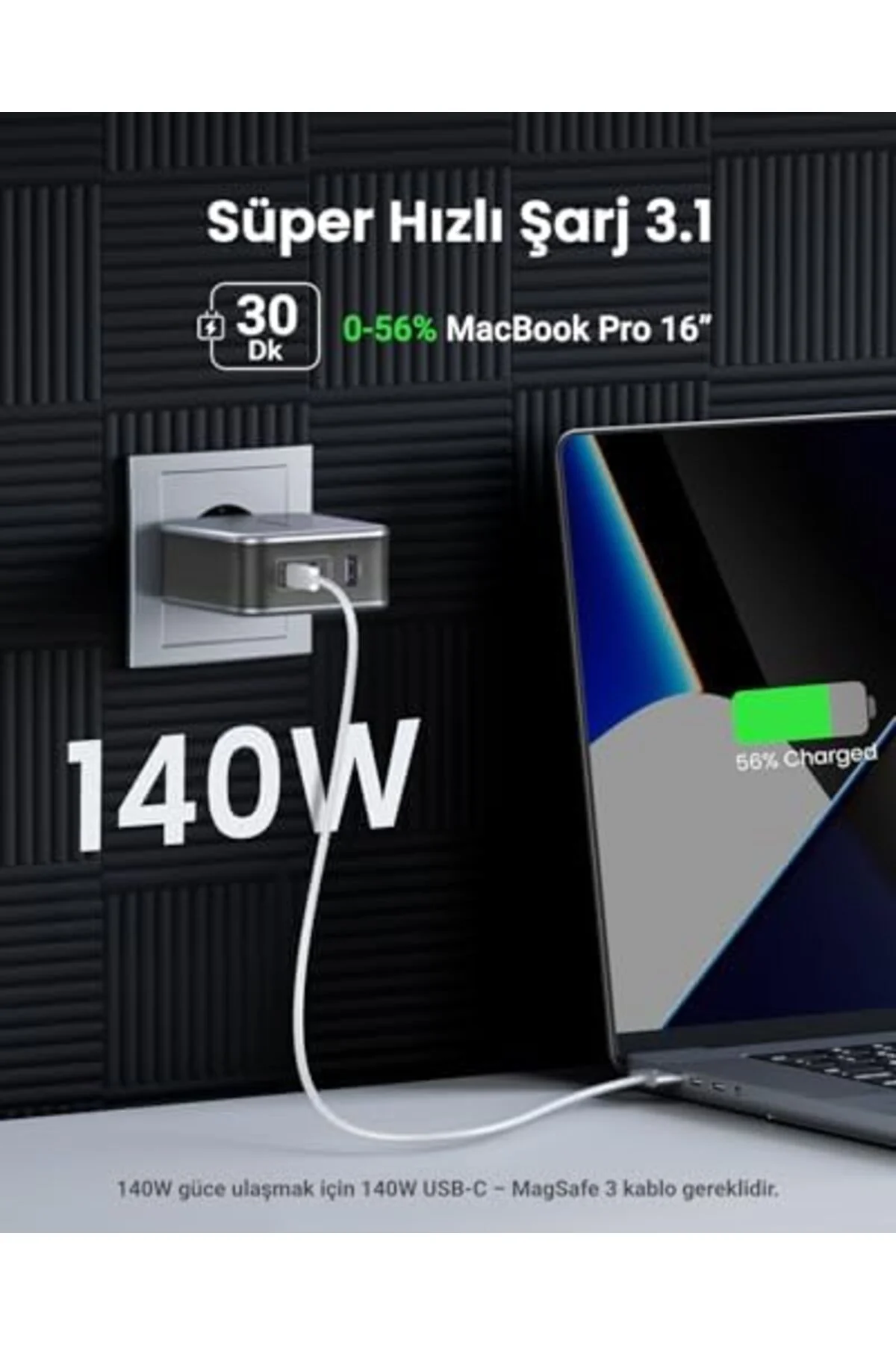 TTKTEKNOLOJİ Nexode Air GaN 140W Hızlı Şarj Cihazı 4 Portlu PD QC