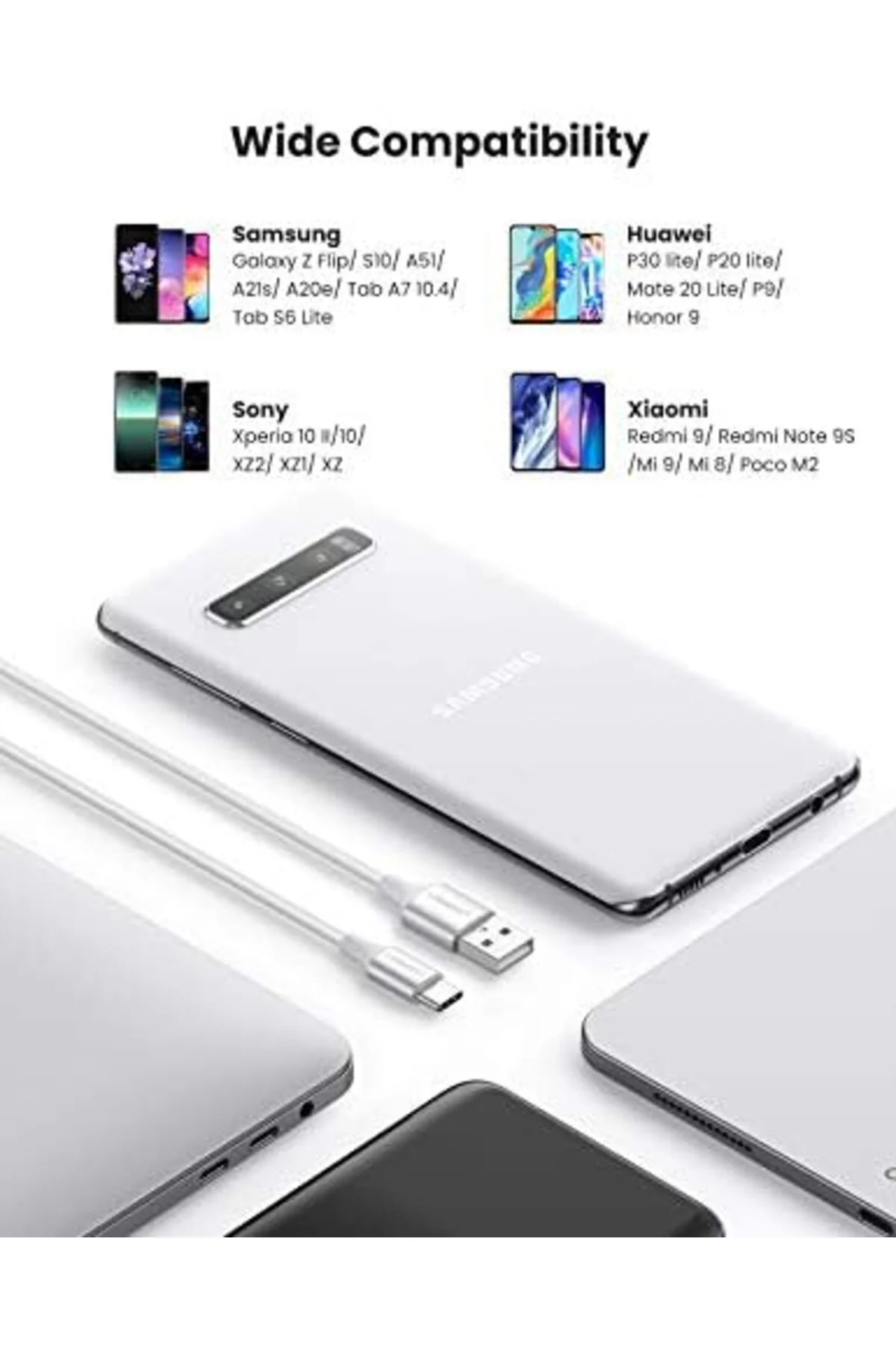 TTKTEKNOLOJİ Örgülü USB Type-C Şarj ve Data Kablosu, Beyaz, 2 Met TTKTEKNOLOJİ Örgülü USB Type-C Şarj ve Data Kablosu, Beyaz, 2 Met