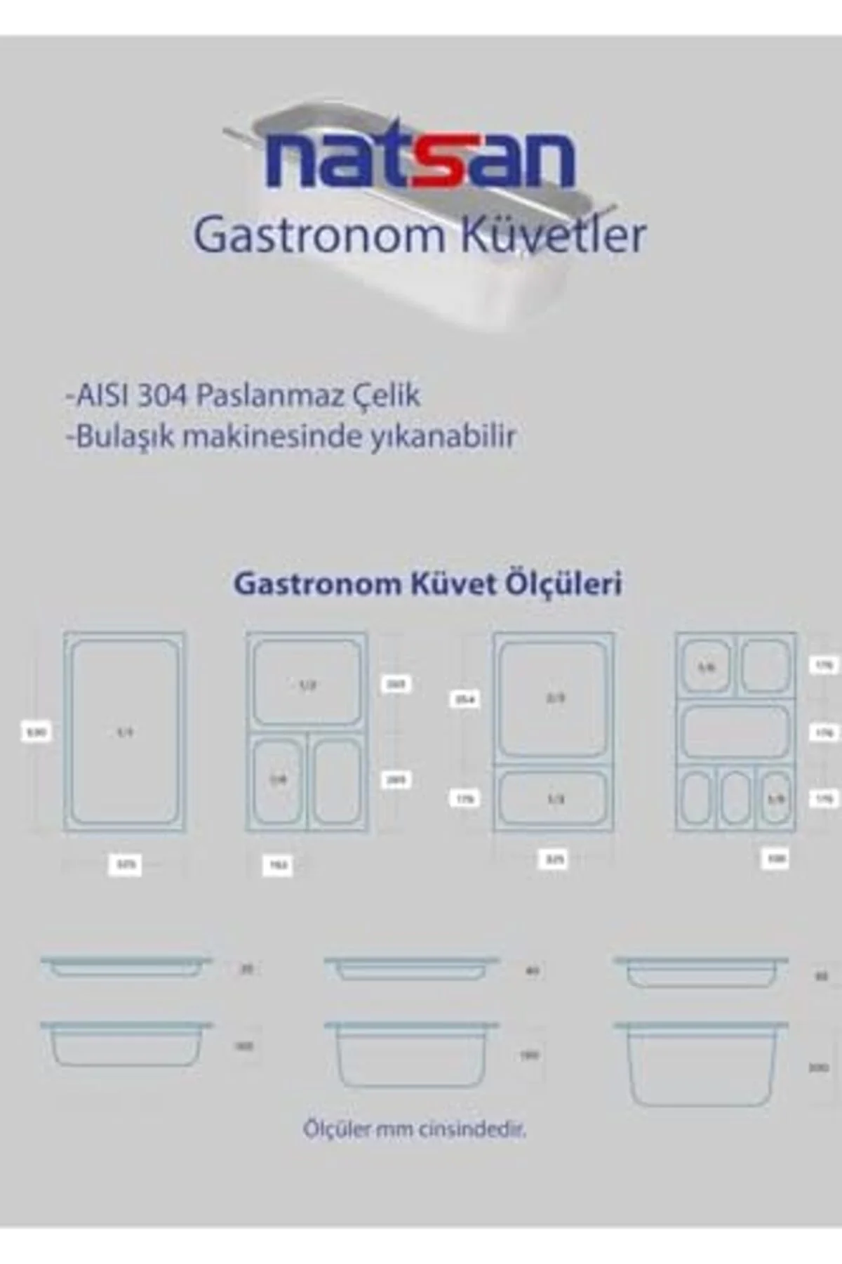 TTKTEKNOLOJİ Paslanmaz Çelik Gastronom/gastronorm Küvet Gn 1/4-20
