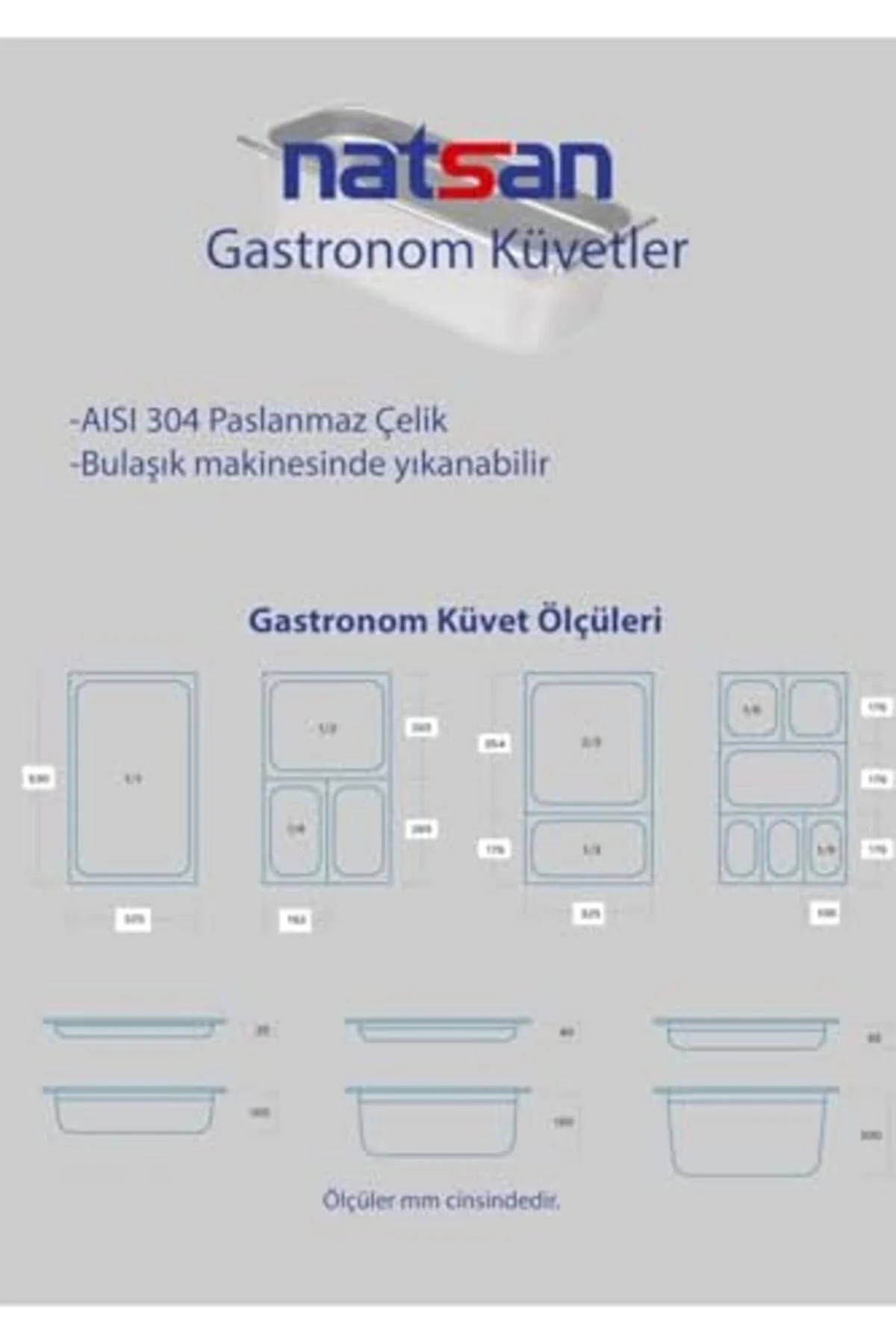 TTKTEKNOLOJİ Paslanmaz Çelik Gastronom/gastronorm Küvet Gn 2/3-15