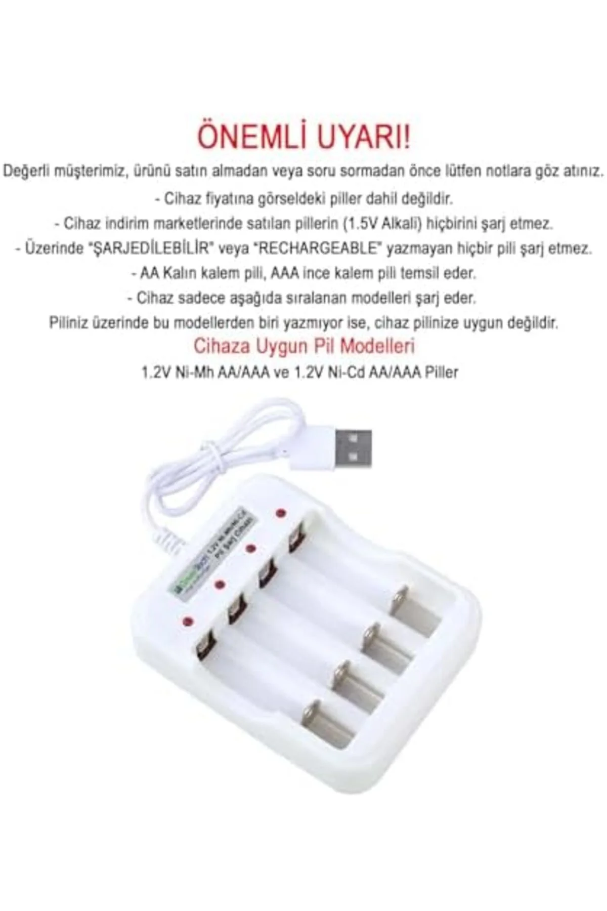 TTKTEKNOLOJİ Pil Şarj Cihazı (Dört Yuvalı) - 1.2V Ni-Mh/Ni-Cd AA/