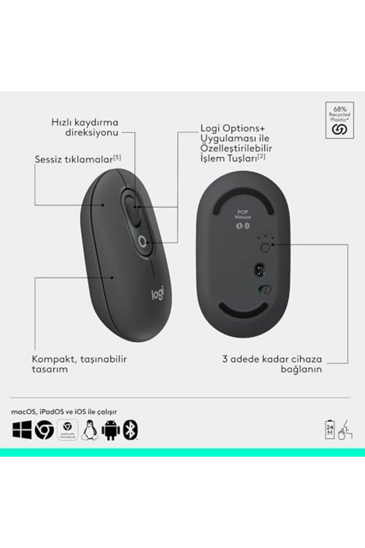 TTKTEKNOLOJİ POP ICON COMBO Kablosuz Klavye ve Mouse Seti, Blueto