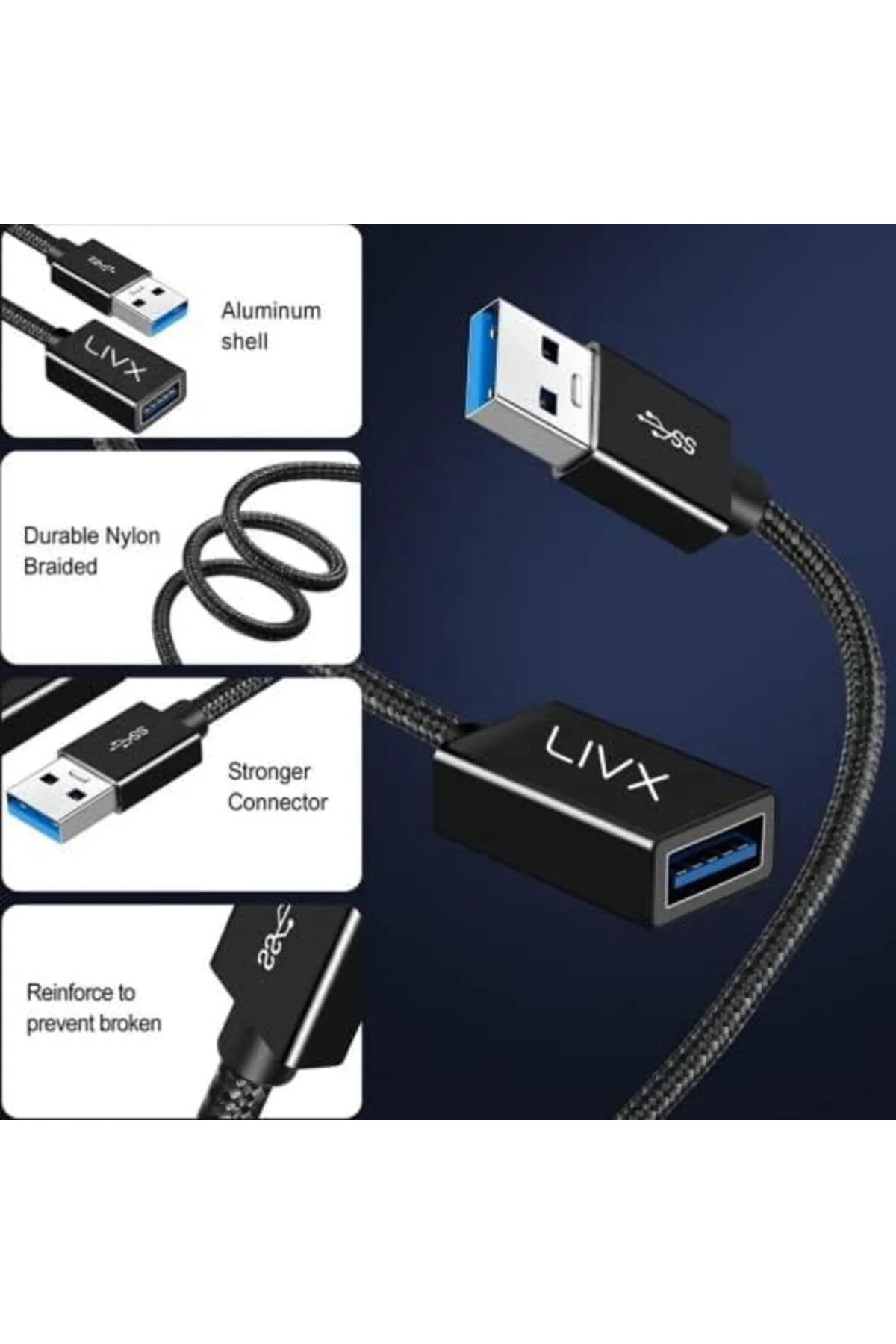 TTKTEKNOLOJİ Rope 5Gbps Hızlı Veri Aktarımı USB 3.0 Erkek Dişi Uz