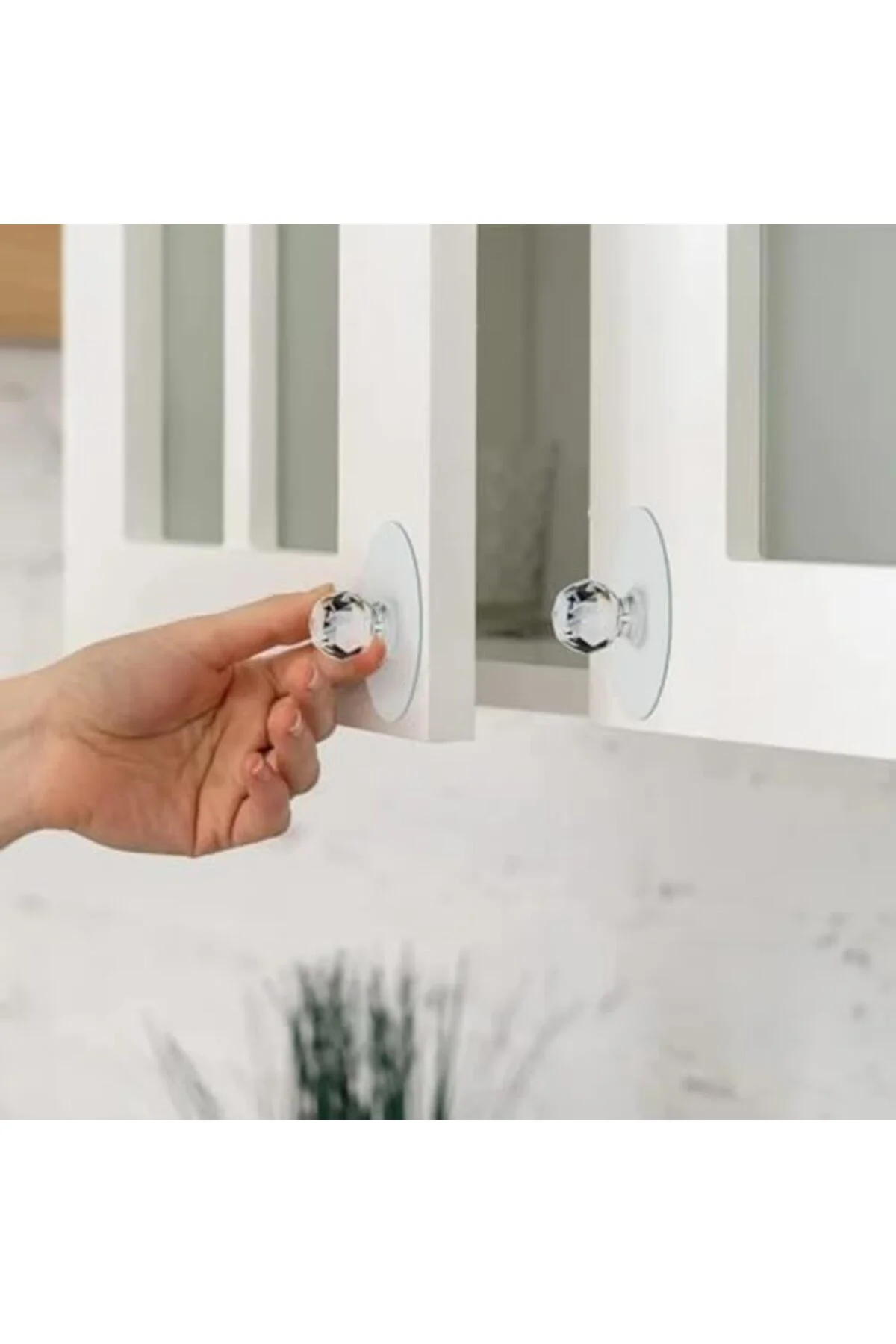 TTKTEKNOLOJİ Şeffaf Kulp Kristal Başlıklı 4'lü Yapışkanlı Kulp Do