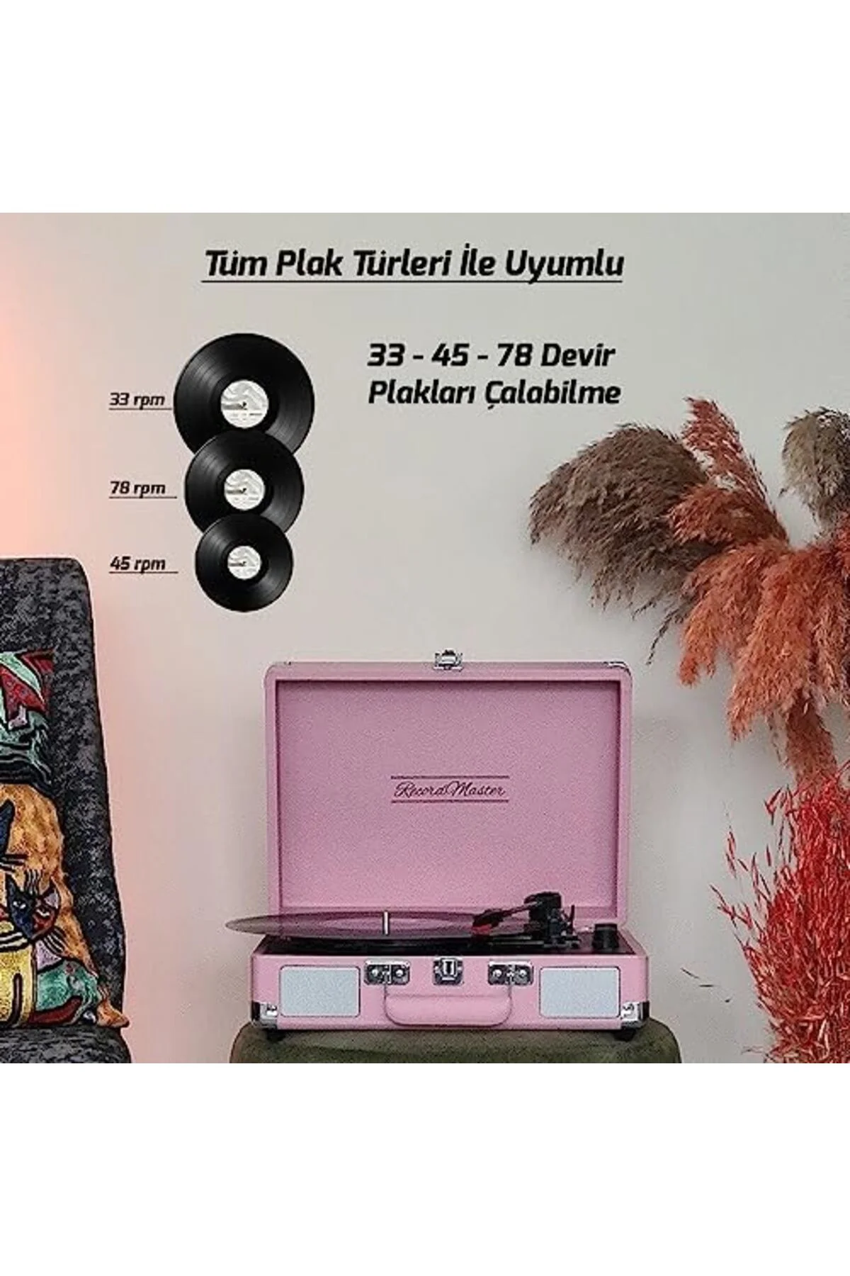 TTKTEKNOLOJİ ST14012 Retro Pikap - Pembe - Bluetooth ve Şarj Özel