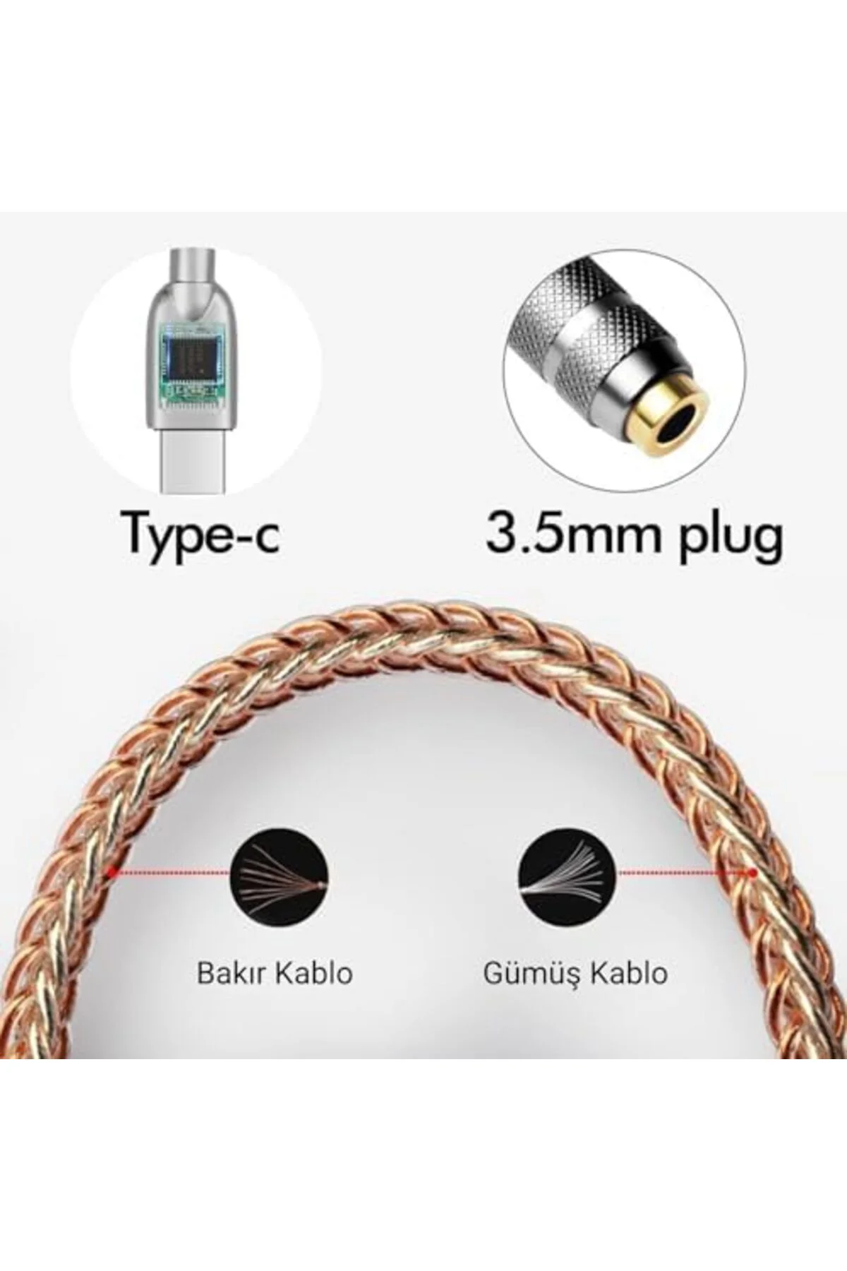 TTKTEKNOLOJİ Type-C - 3.5 ALC5686 Çip HiFi DAC Kartı Kulaklık Kab