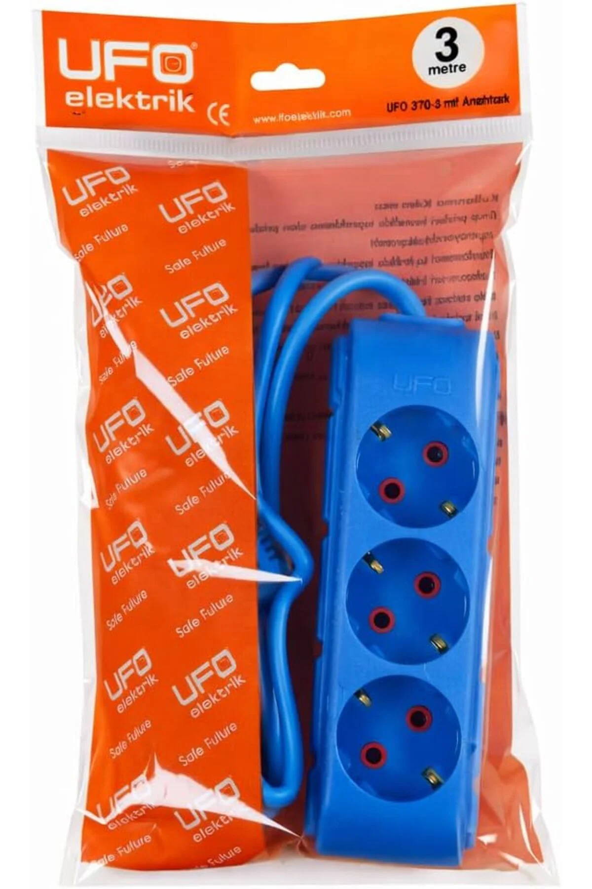 TTKTEKNOLOJİ UFO 3lü 3 Metre Topraklı Grup Priz, 16A 250V, Üçlü U
