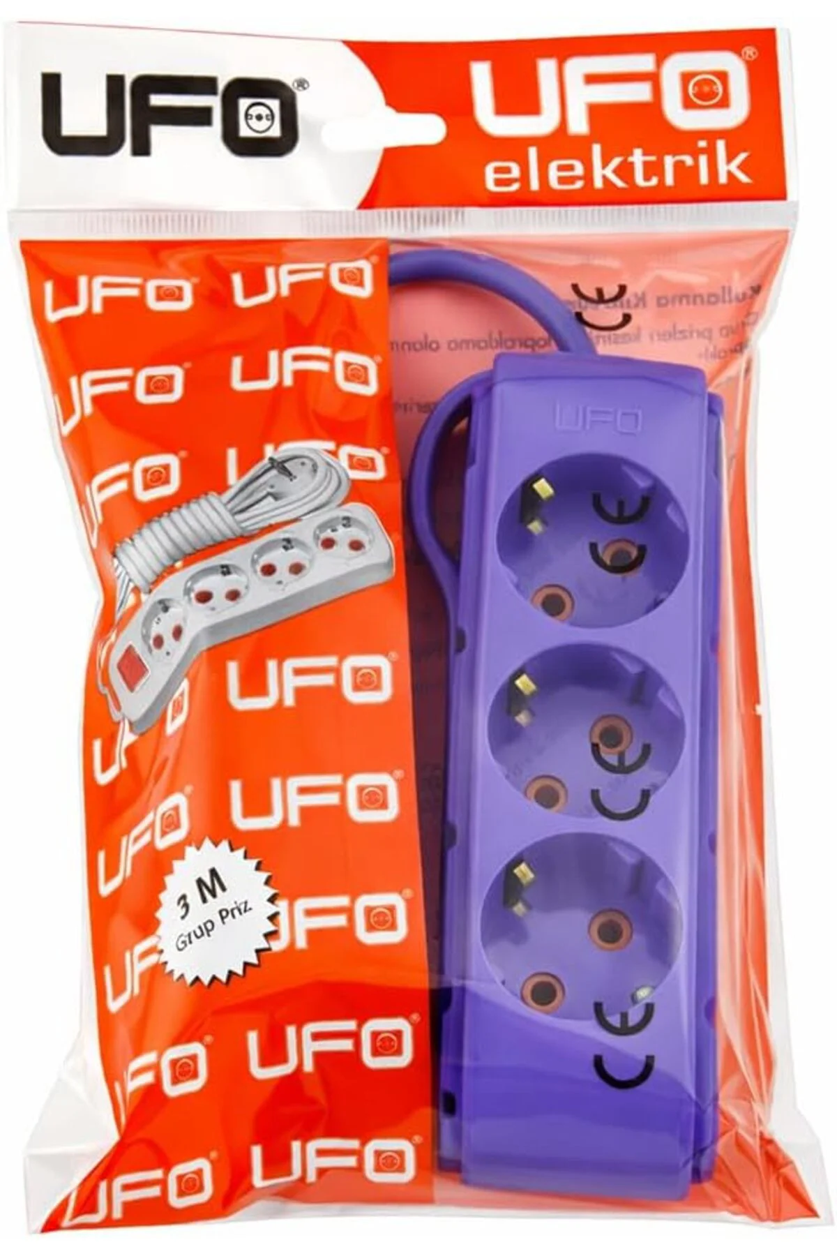 TTKTEKNOLOJİ UFO 3lü 3 Metre Kablolu Topraklı Grup Priz, 16A 250V
