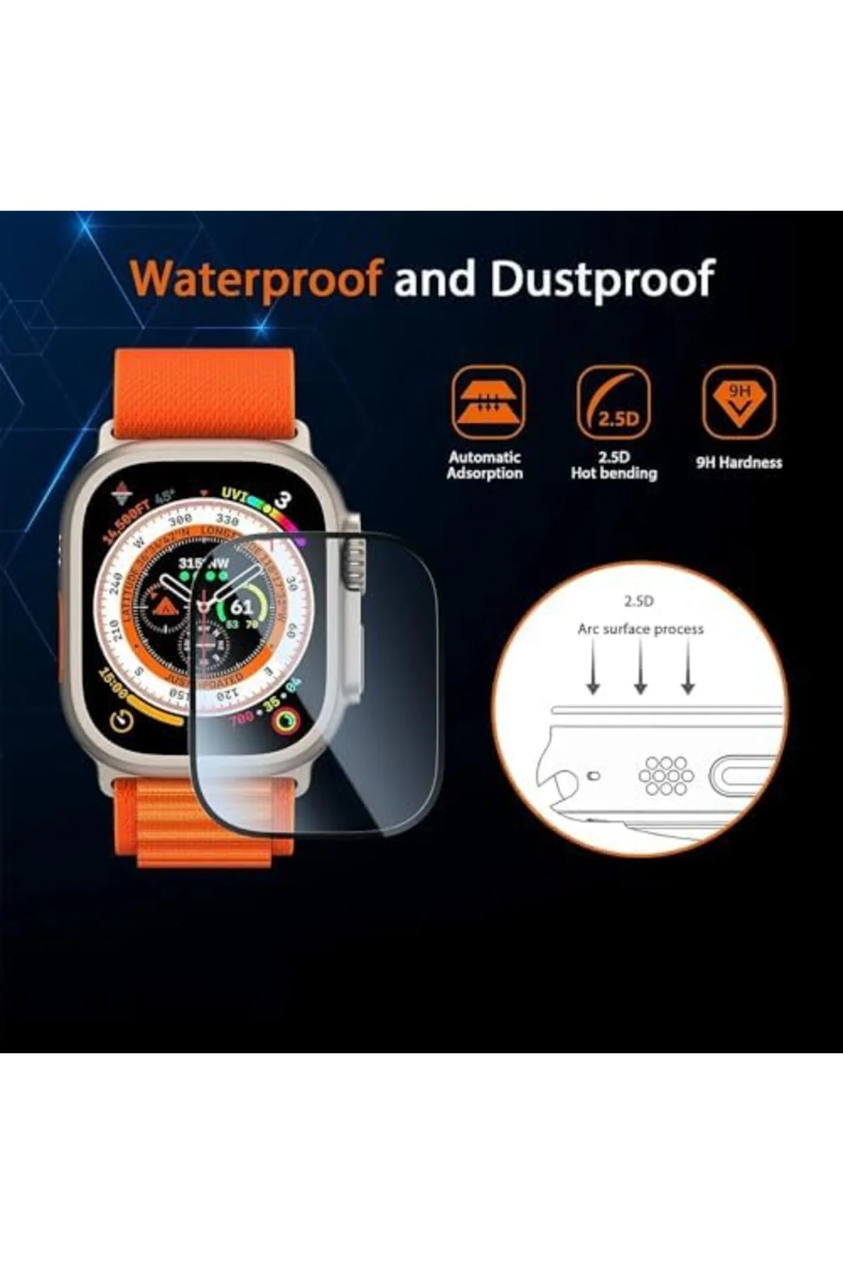 TTKTEKNOLOJİ Ultra ile Uyumlu 49mm için Kırılmaz Ekran Koruyucu Darbelere ve Çizilmelere Karşı Dayan