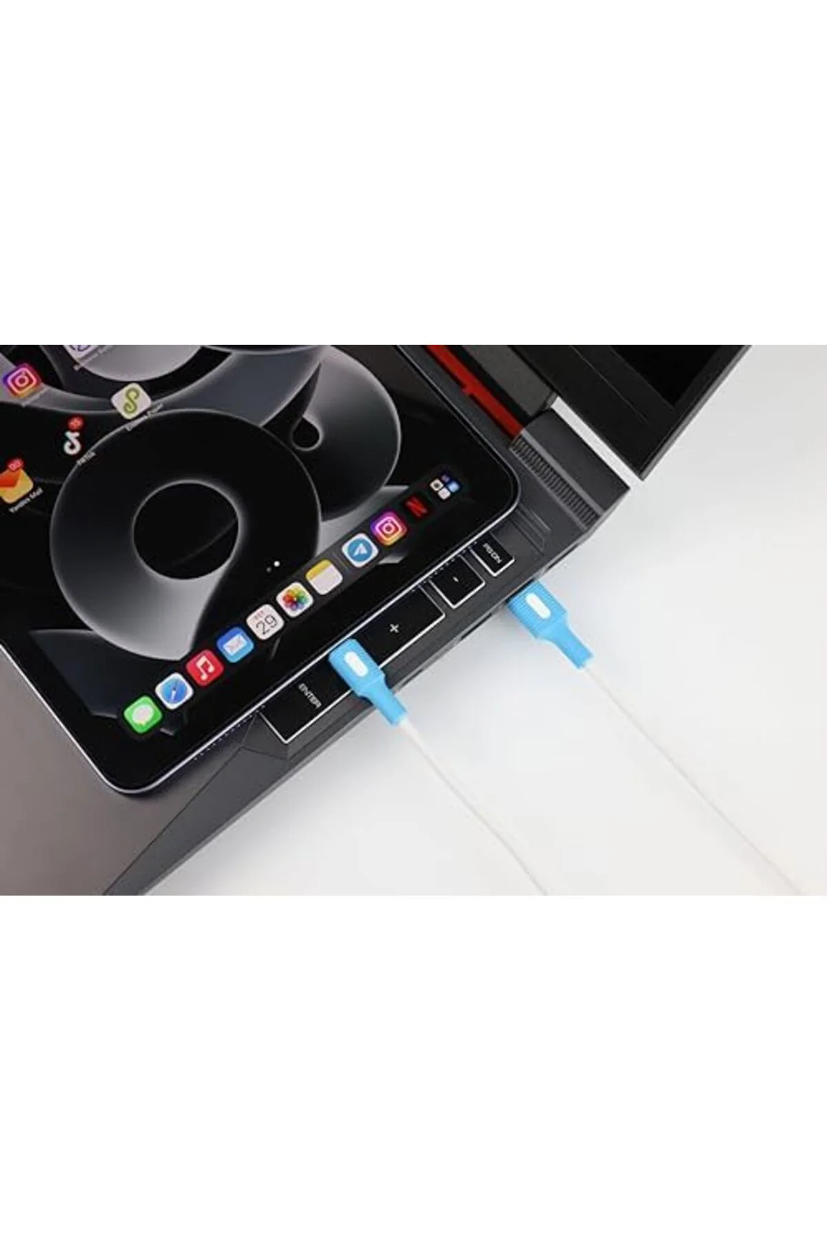 TTKTEKNOLOJİ USB A-C Hızlı Şarj Kablosu (Beyaz + Beyaz/Mavi Uç) (