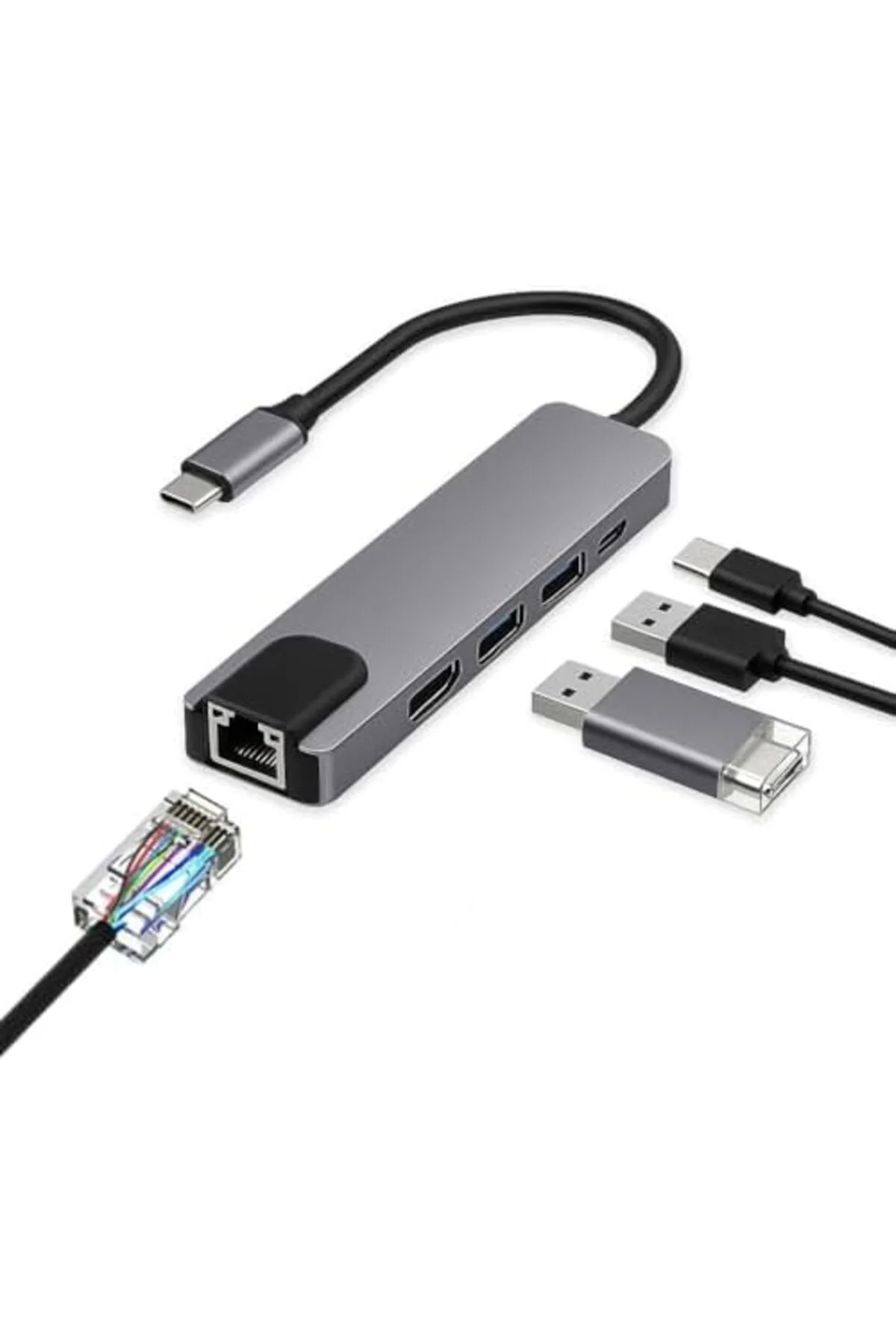 TTKTEKNOLOJİ USB C 5in1 Çoklayıcı Adaptör – 4K HDMI, Gigabit LAN,