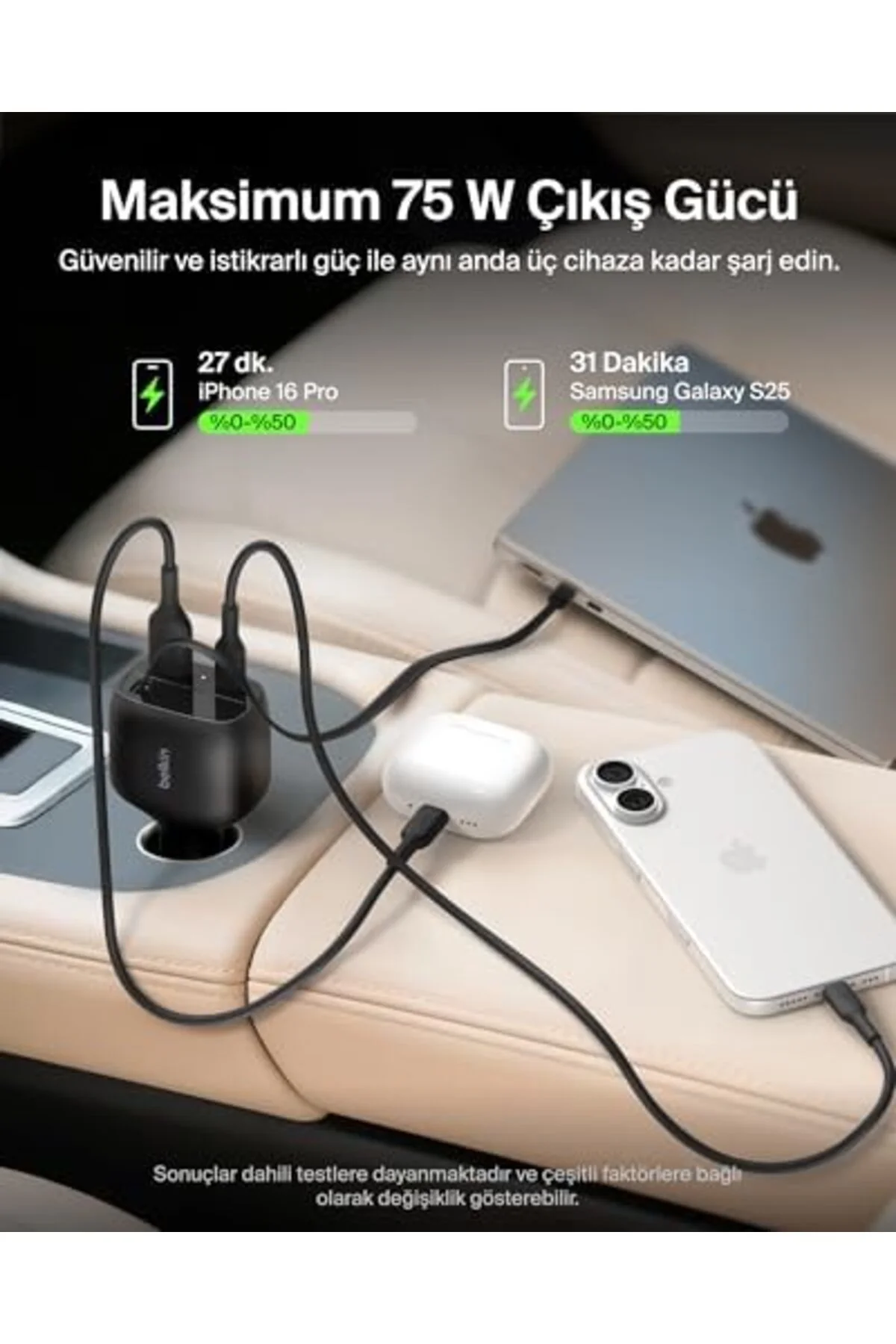 TTKTEKNOLOJİ USB-C Araç Şarj Cihazı, 75 W, 75 cm Geri Çekilebilir
