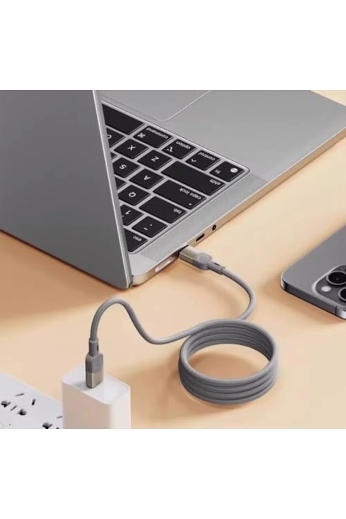 TTKTEKNOLOJİ USB-C Şarj Kablosu, Örgülü Naylon, Beyaz Renk, Esnek