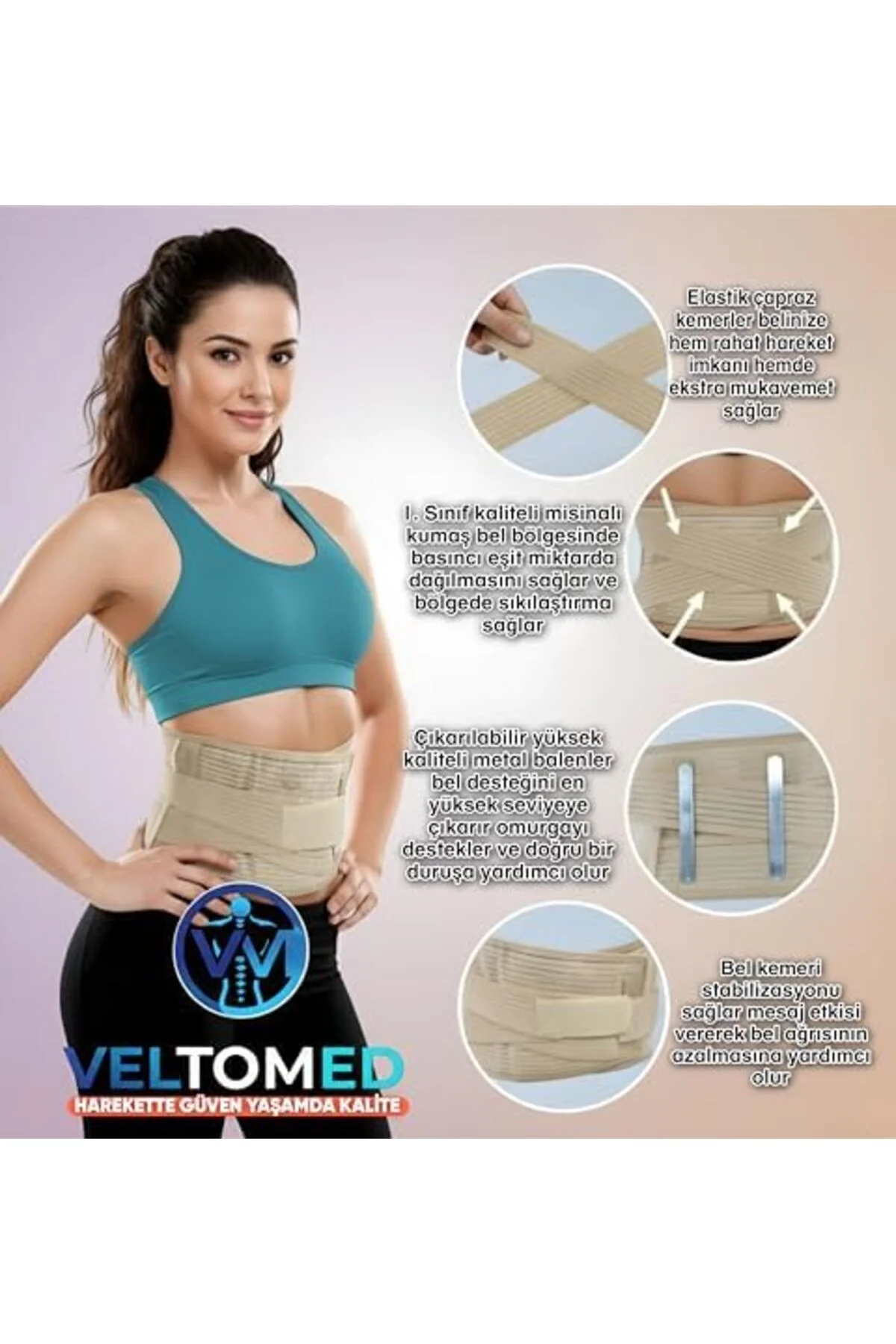 TTKTEKNOLOJİ Veltomed BEJ Çelik Balenli Lumbostad 26CM Korse, Ort TTKTEKNOLOJİ Veltomed BEJ Çelik Balenli Lumbostad 26CM Korse, Ort