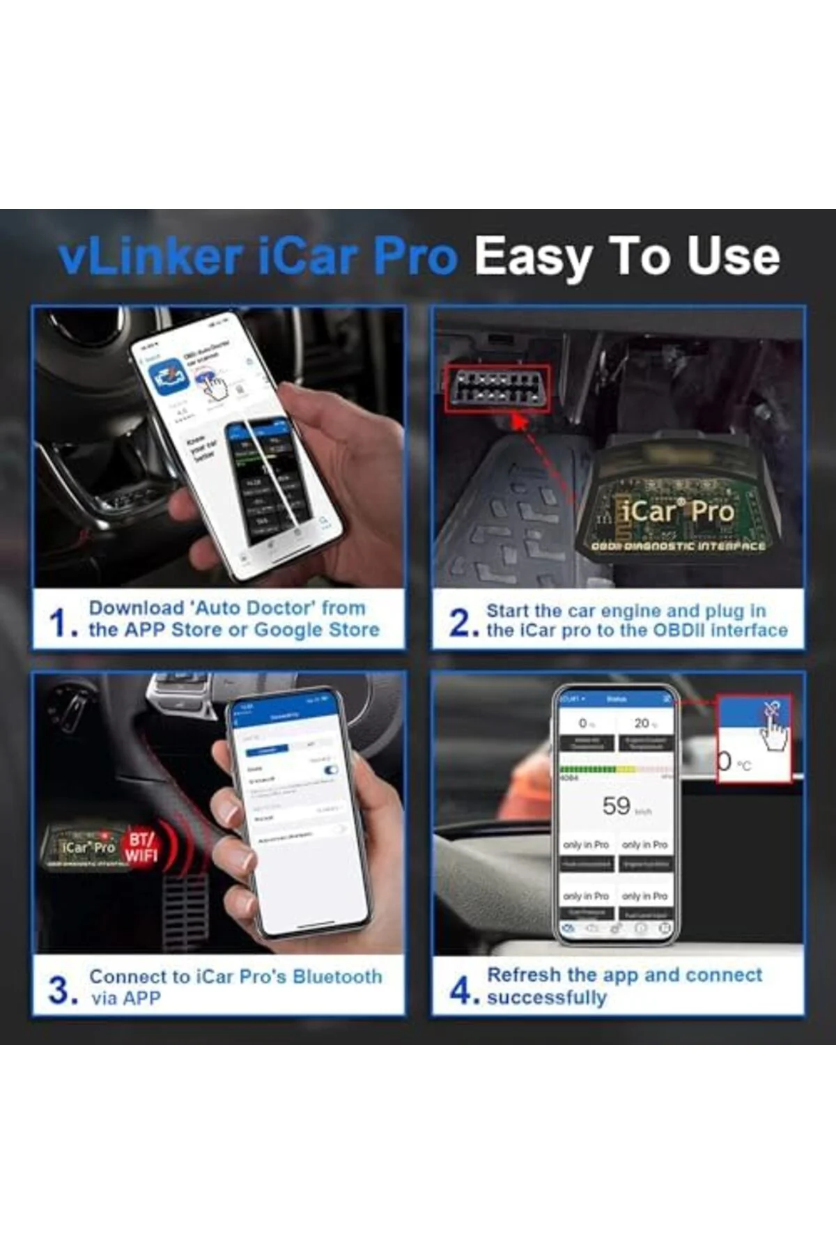 TTKTEKNOLOJİ vLinker iCar Pro Mini OBD2 Bluetooth Tarayıcı iOS/ O