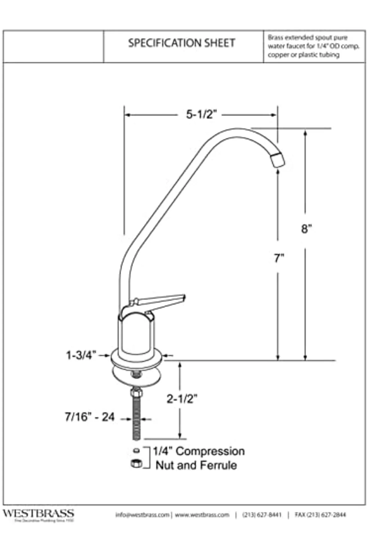 TTKTEKNOLOJİ Westbrass A2031-NL-26 8 "-Flo Stil Saf Soğuk Su Sebi