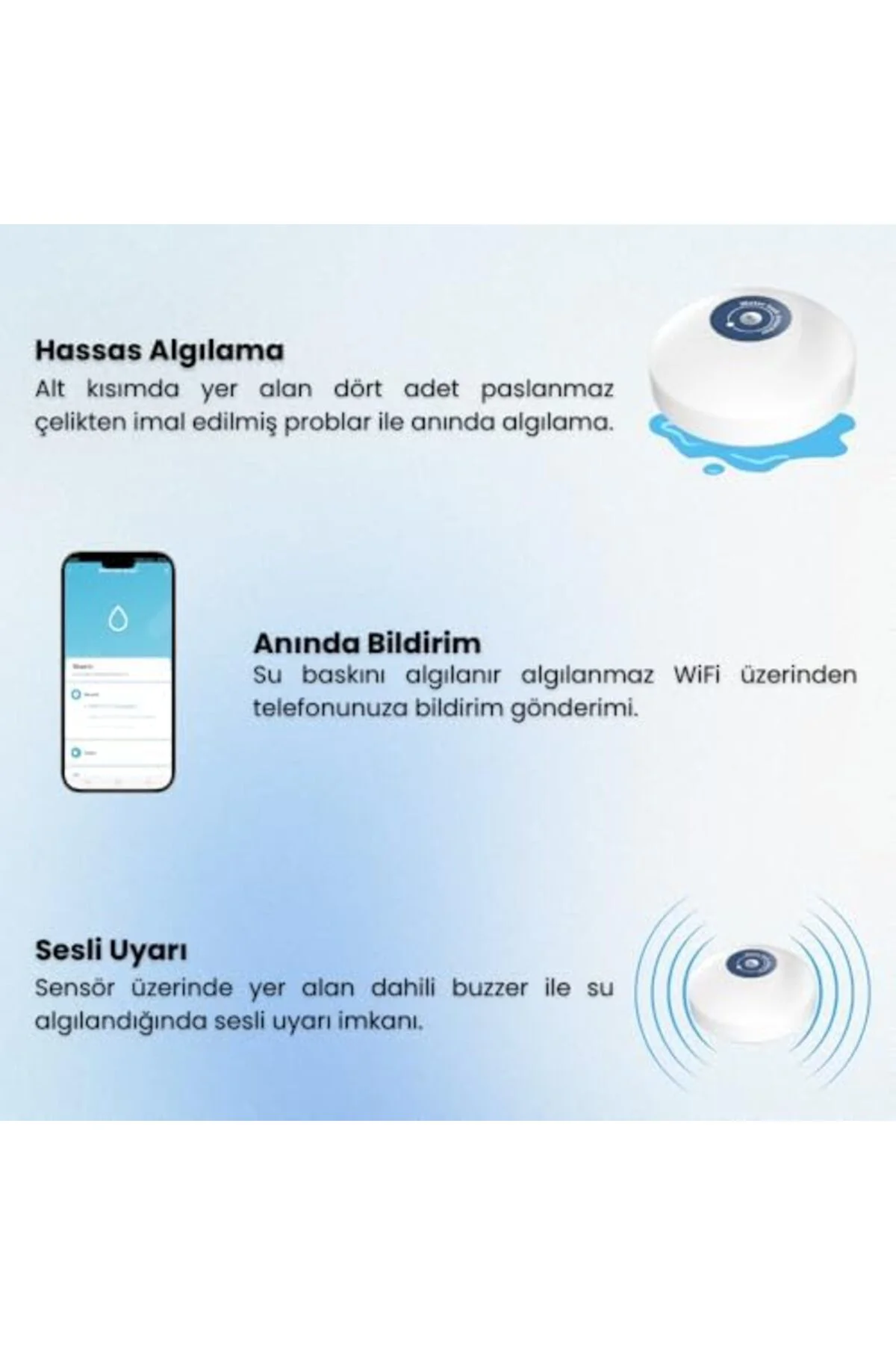 TTKTEKNOLOJİ WiFi Su Baskını Sensörü - Dahili Alarmlı (, Smart Li