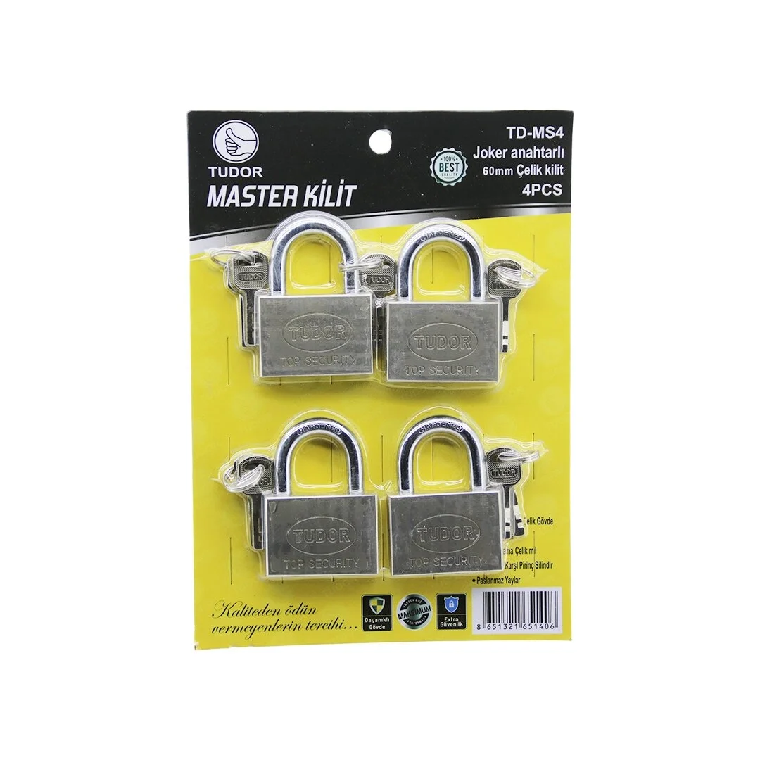 Tudor Td-ms4 Master 4pcs Joker Anahtarlı=tek Anahtarla 4 Kilit Aç  60mm - Gri Kısa Kancalı Çelik Asma Kilit Bx40 Fiyatı, Yorumları ve Özellikleri