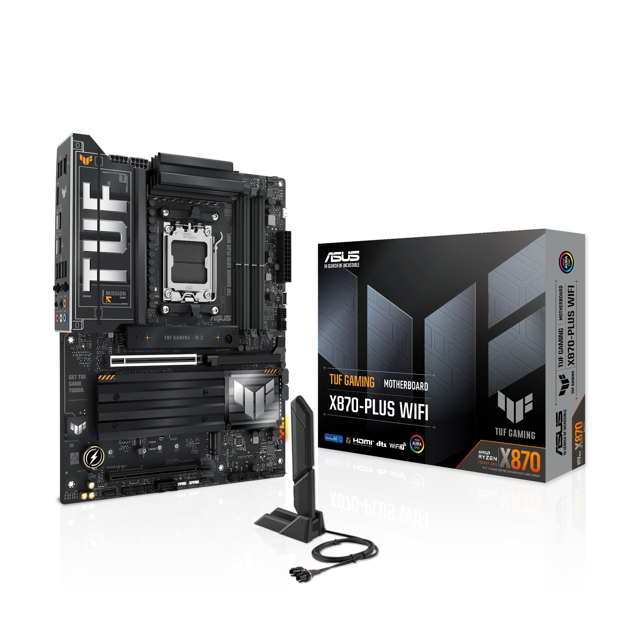 TUF GAMING X870-PLUS WIFI, 4xDDR5, 4xM.2, HDMI, DP, Type-C, Wi-Fi 7, Bluetooth v5.4, AMD Ryzen 9000-8000 ve 7000 Serisi, AM5 Soket Anakart