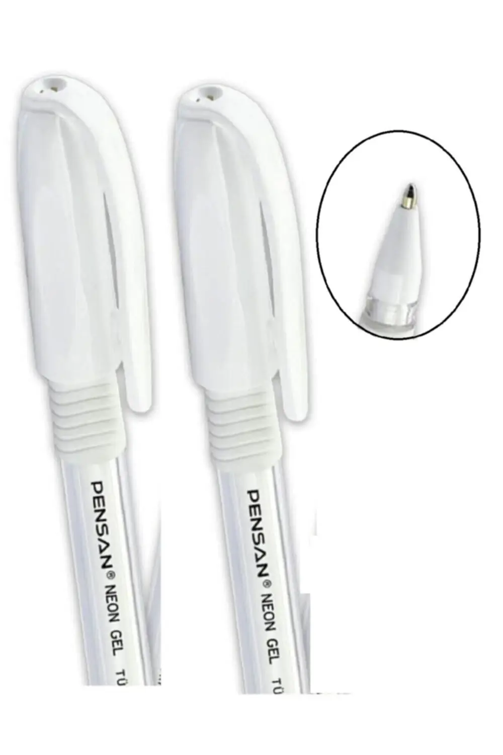 Tükenmez Kalem 2'li Set - Beyaz, 1.0 mm Uç Kalınlığı, Neon Jel Ya
