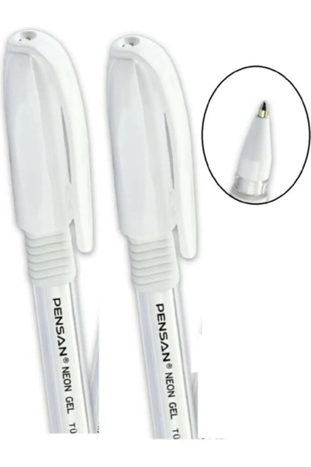 Tükenmez Kalem 2'li Set - Beyaz, 1.0 mm Uç Kalınlığı, Neon Jel Ya