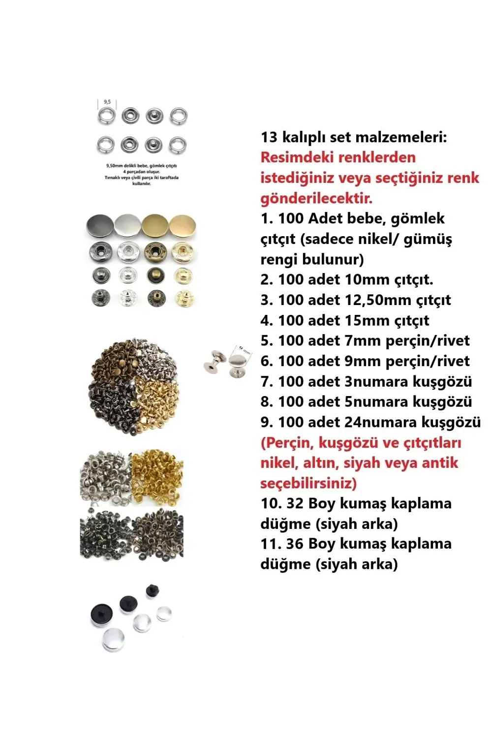 Tuhafiyecimiz Tulumba Pres Malzeme Seti. (1100 Adet Parça) [13 Kalıplı Set Malz