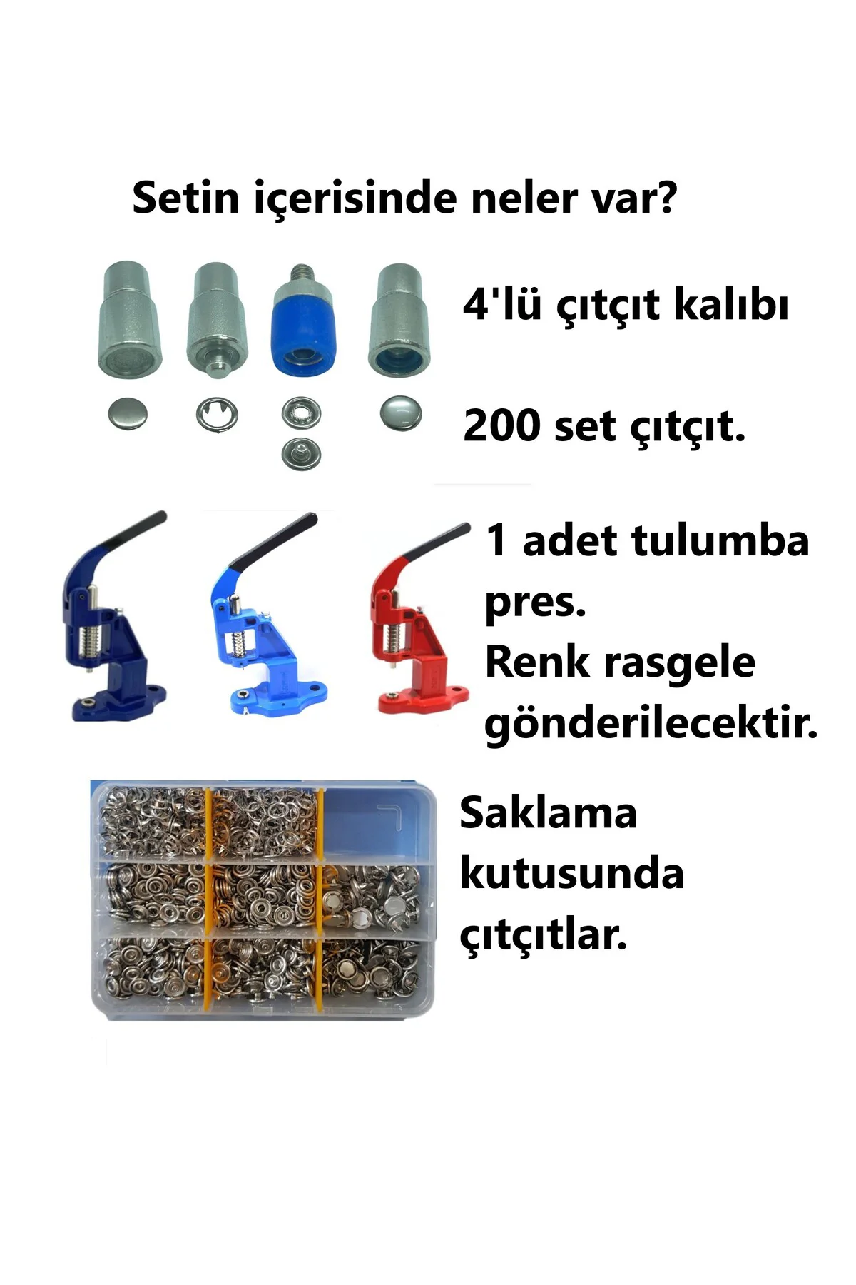 Tulumba Pres Ve (200 Adet Çıtçıt) Bebe Çıtçıt, Gömlek Çıtçıt Seti