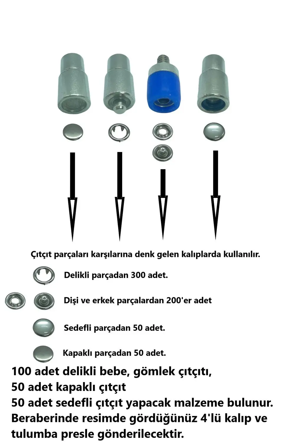 Tuhafiyecimiz Tulumba Pres Ve (200 Adet Çıtçıt) Bebe Çıtçıt, Gömlek Çıtçıt Seti