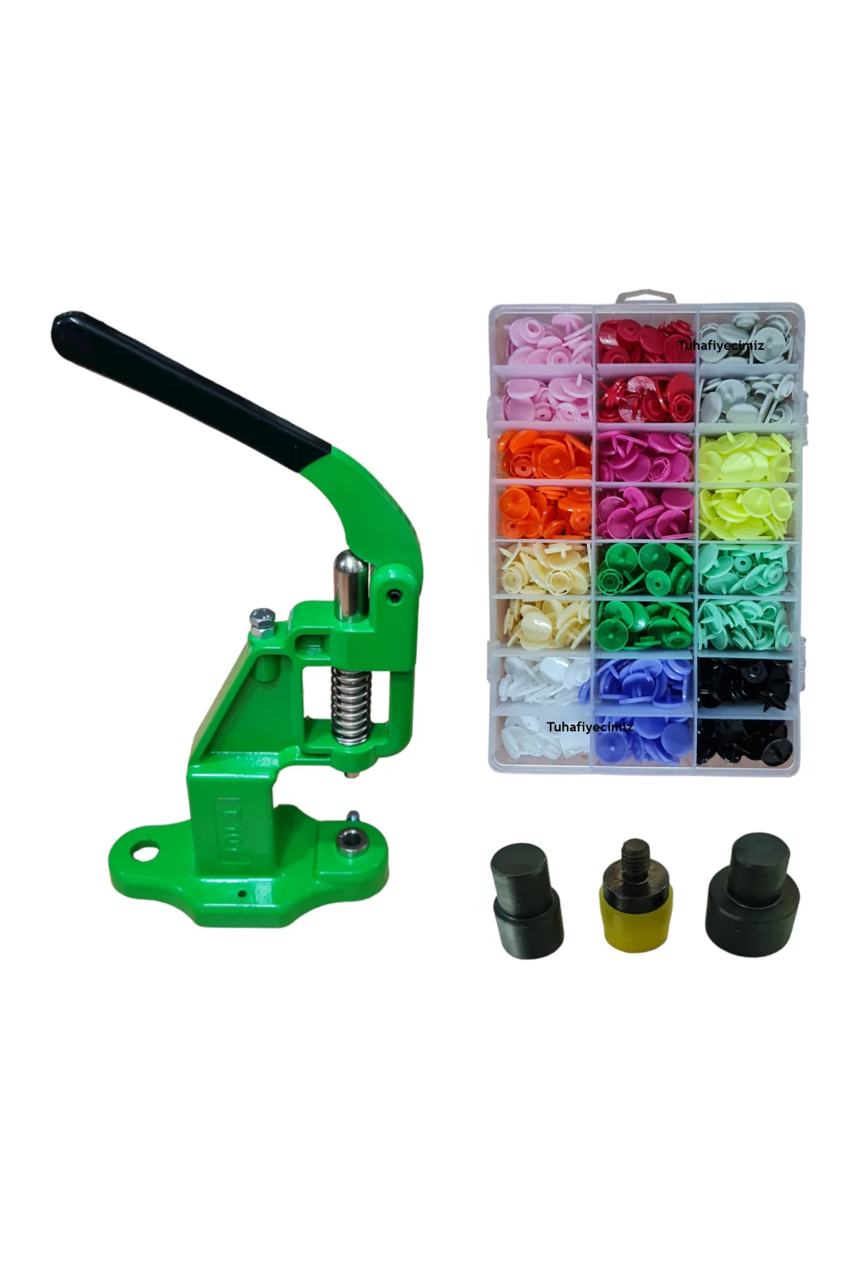 Tulumba Pres ve Plastik Çıtçıt Seti. (14mm Plastik T8 Çıtçıt Seti