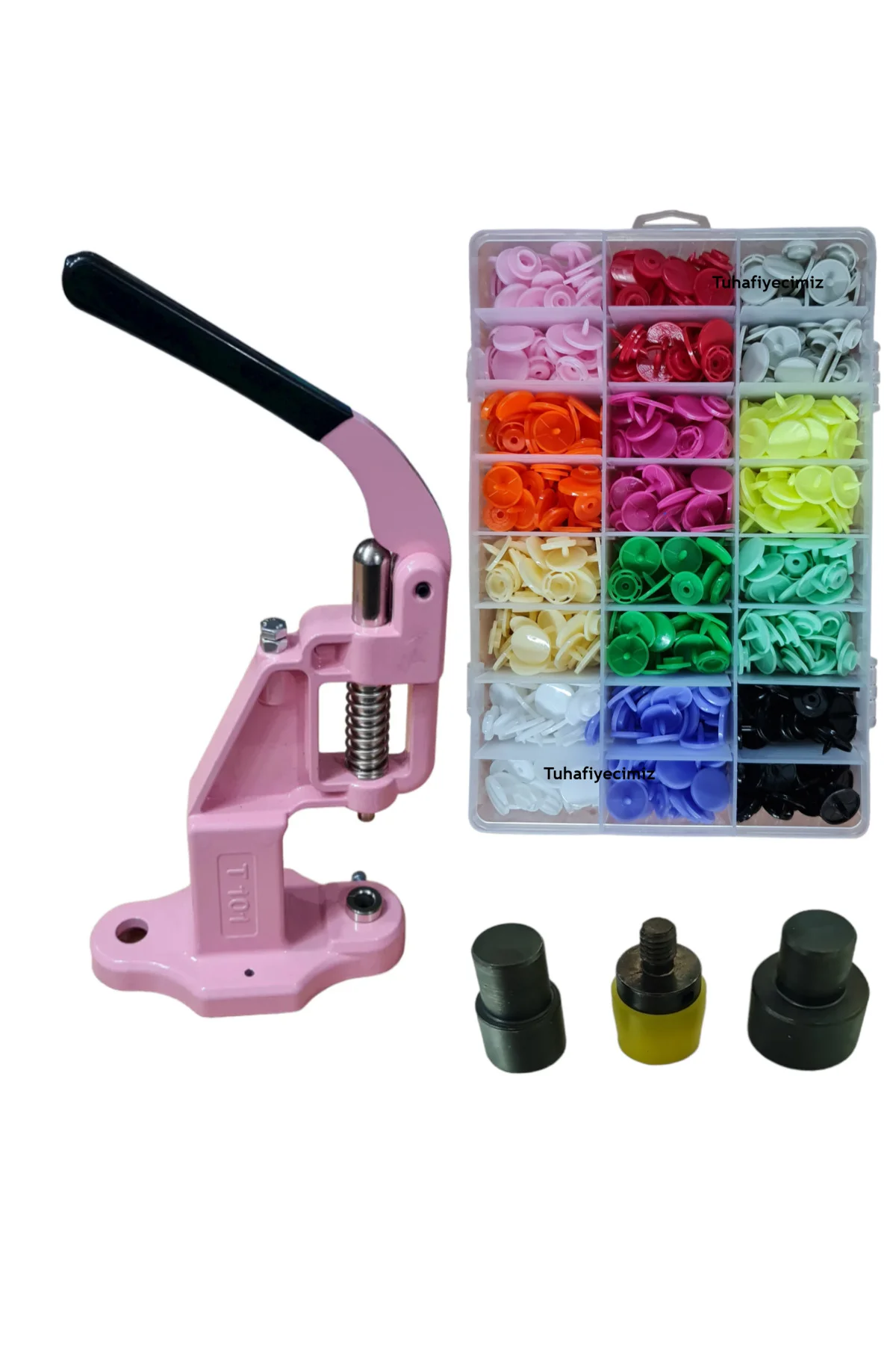 Tulumba Pres ve Plastik Çıtçıt Seti. (14mm Plastik T8 Çıtçıt Seti