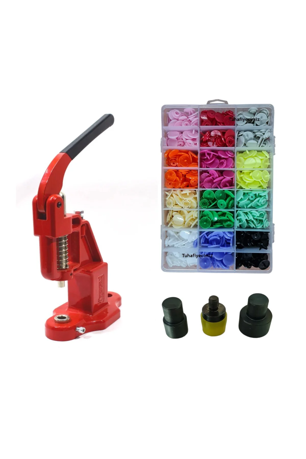 Tulumba Pres ve Plastik Çıtçıt Seti. (14mm Plastik T8 Çıtçıt Seti