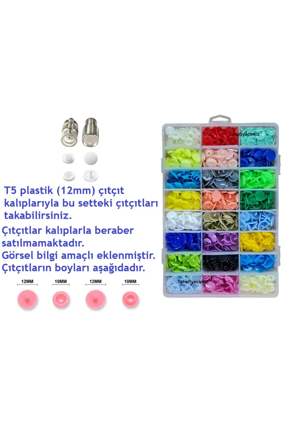 Tuhafiyecimiz Tulumba Pres Ve Plastik Çıtçıt Seti. (12Mm Plastik T5 Çıtçıt Seti