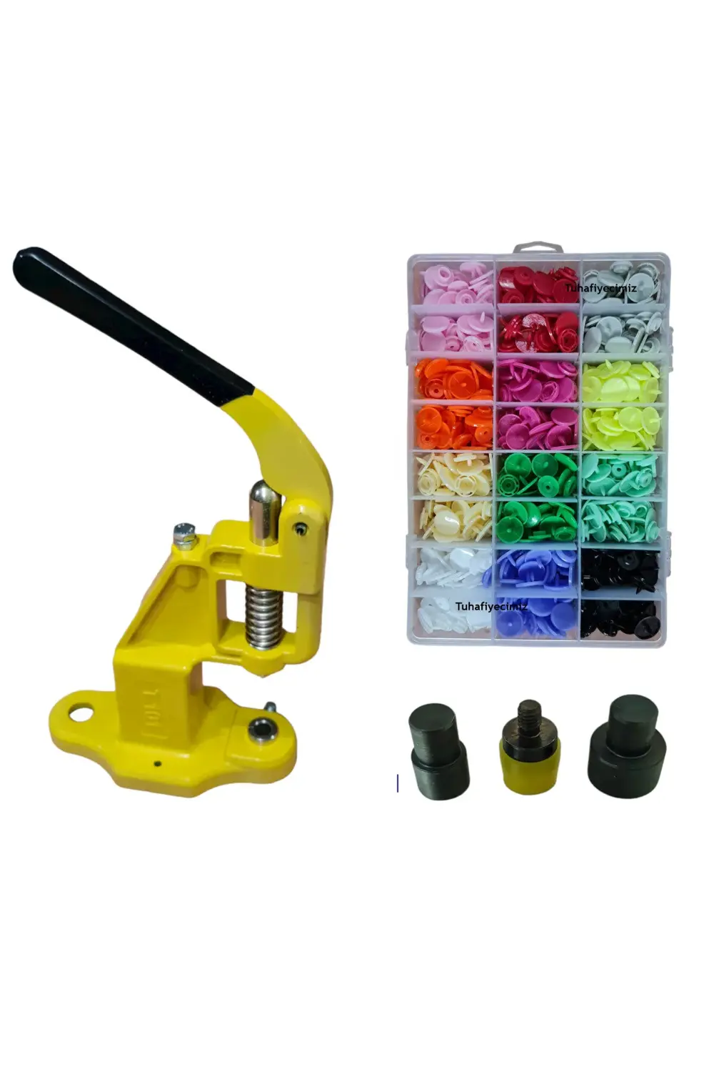 Tulumba Pres ve Plastik Çıtçıt Seti. (14mm Plastik T8 Çıtçıt Seti