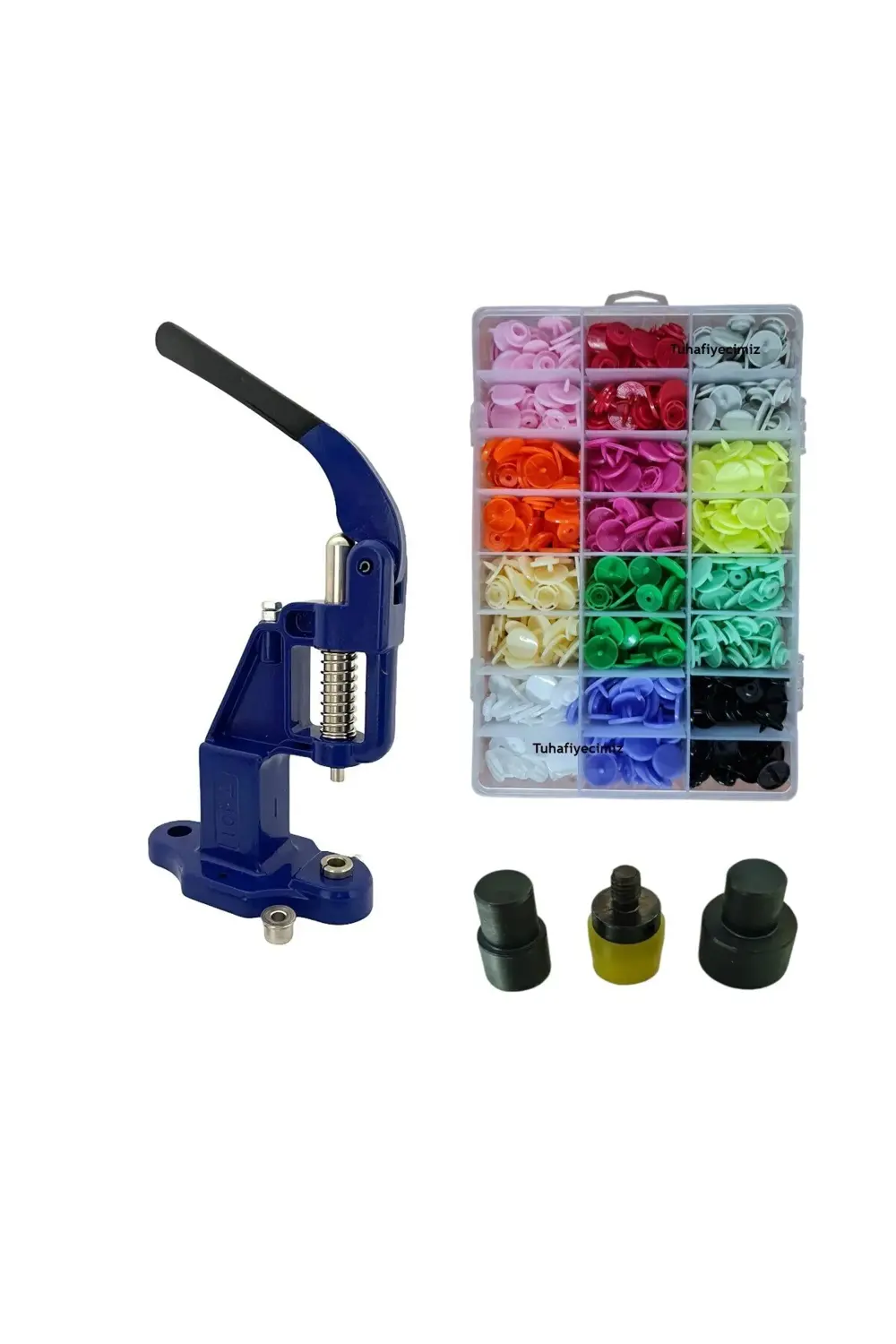 Tulumba Pres ve Plastik Çıtçıt Seti. (14mm Plastik T8 Çıtçıt Seti