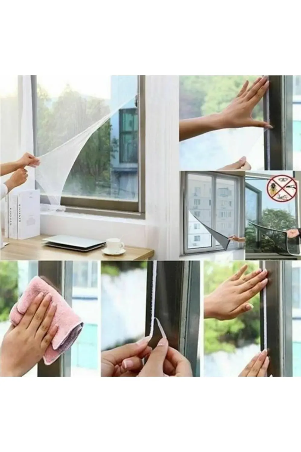 ® Tüm Cam Pencere Kapılara Uyumlu Çift Kanat Pencere Sinekliği