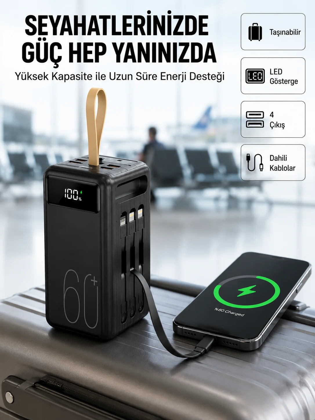 Tüm Cihazlara Uyumlu Çoklu Çıkışlı Powerbank Yeni Nesil
