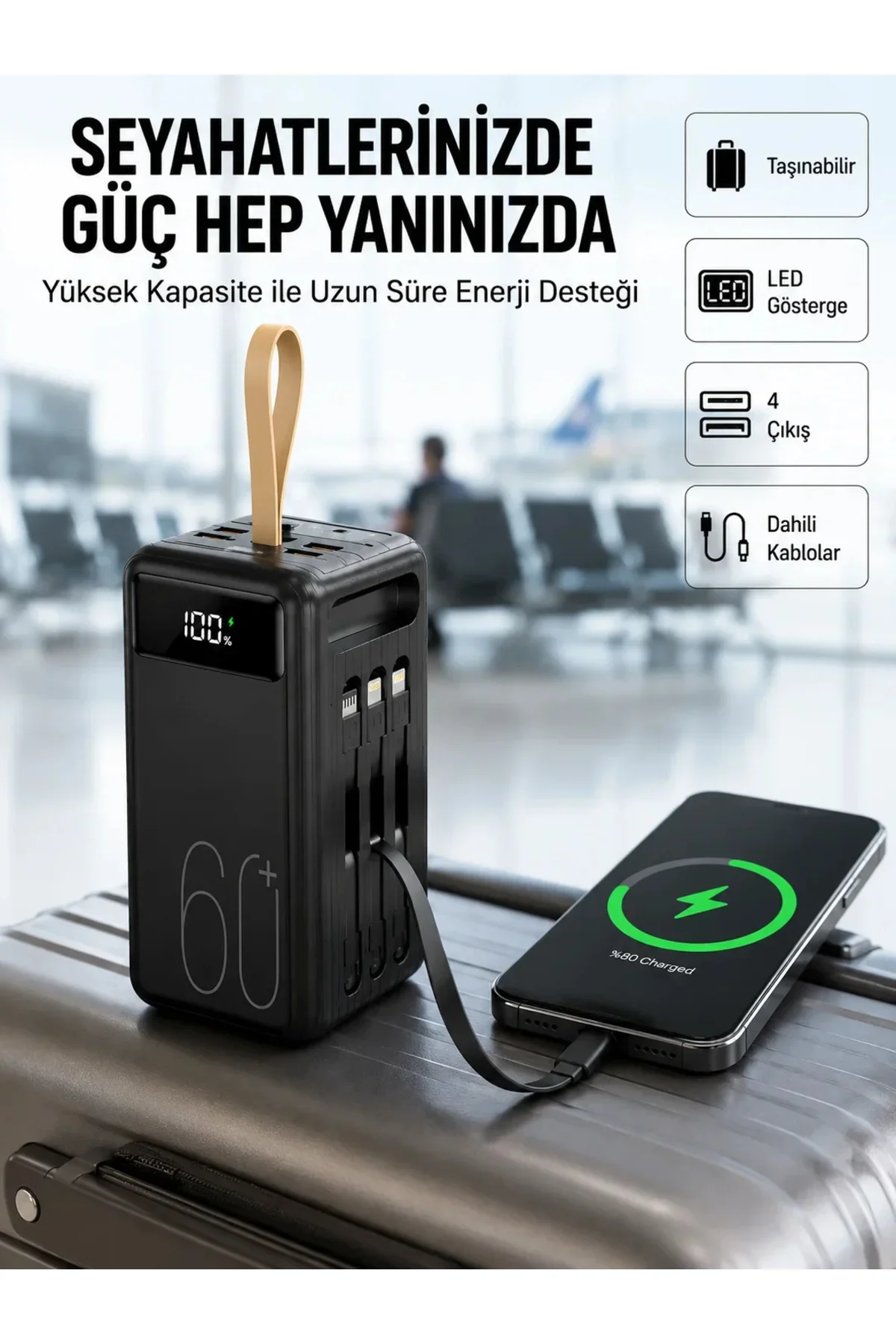 Tüm Cihazlara Uyumlu Çoklu Çıkışlı Powerbank Yeni Nesil