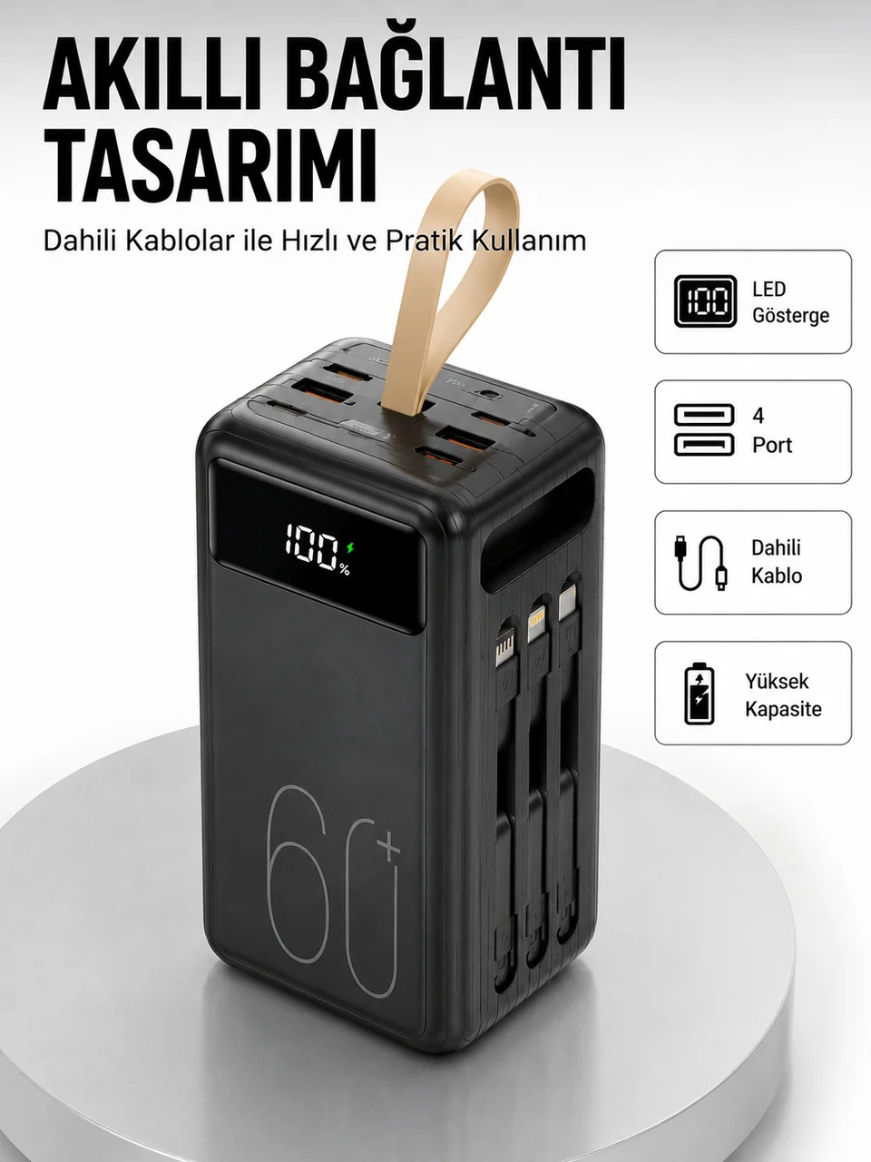Tüm Cihazlarla Uyumlu Led Fenerli 4 Çıkışlı Powerbank Yeni Nesil - Lisinya Diğer