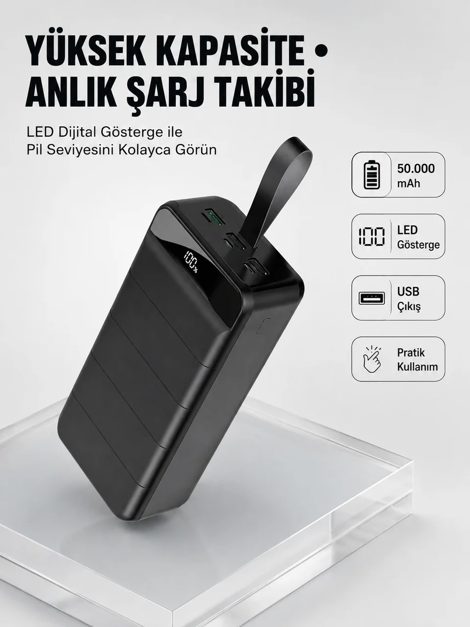 Tüm Cihazlarla Uyumlu 50.000 Mah Powerbank Yüksek Kapasiteli, Led Gösterge Ve Akıllı Koruma Fonksiyonlu - Lisinya Diğer
