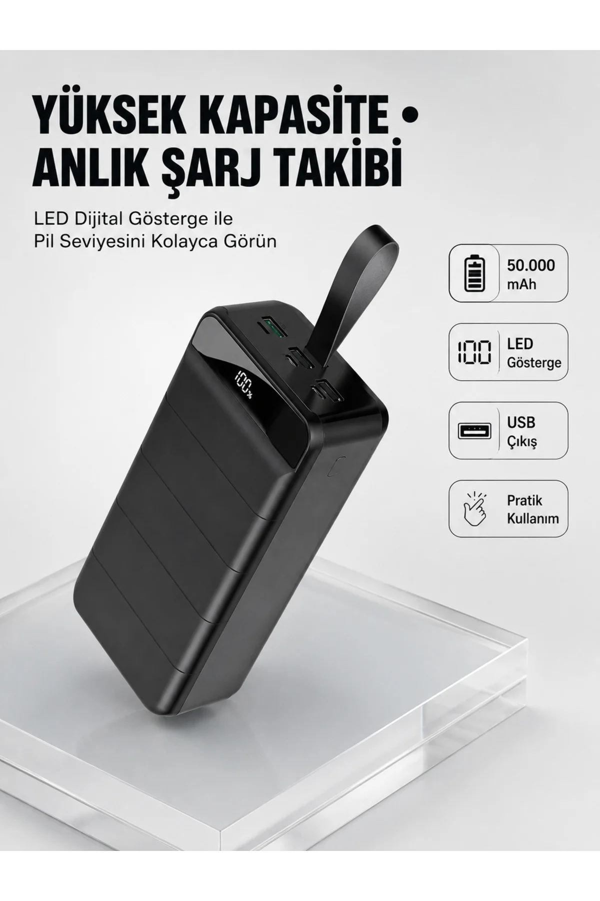 Tüm Cihazlarla Uyumlu 50.000 mAh Powerbank – Yüksek Kapasiteli, LED Gösterge ve Akıllı Koruma Fonksi Tüm Cihazlarla Uyumlu 50.000 mAh Powerbank – Yüksek Kapasiteli, LED Gösterge ve Akıllı Koruma Fonksi