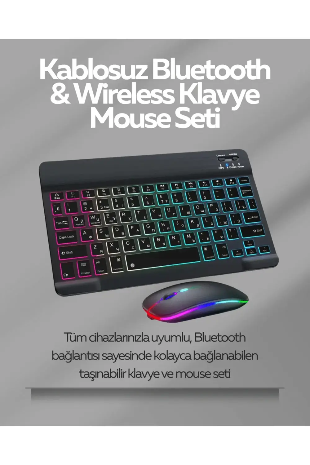 Tüm Cihazlarla Uyumlu RGB Işıklı Kablosuz Klavye ve Mouse Seti
