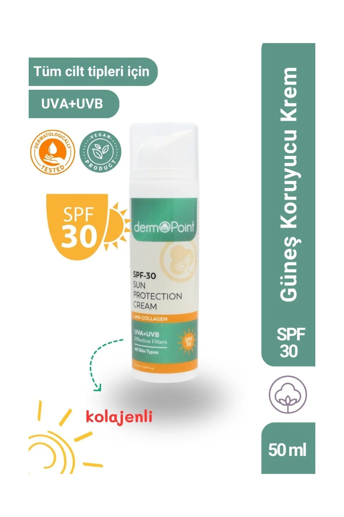 Tüm Cilt Tiplerine Uygun Kolajenli Güneş Koruyucu Krem SPF30 50 ml